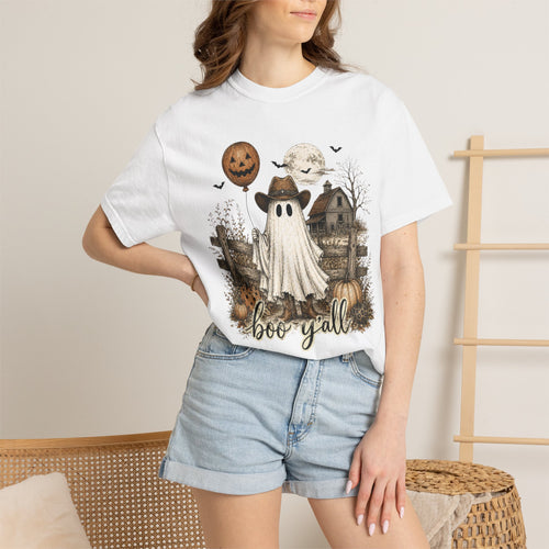 Boo Y'all Halloween Ghost T-Shirt — Cute Rustic Pumpkin Farm Spooky Tee