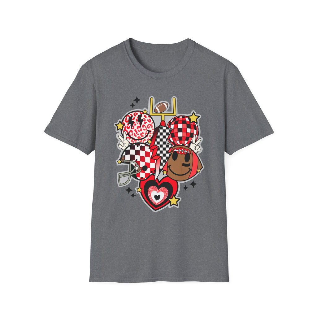 Football Love Graphic T-Shirt — Cute Checker & Heart Helmet Design