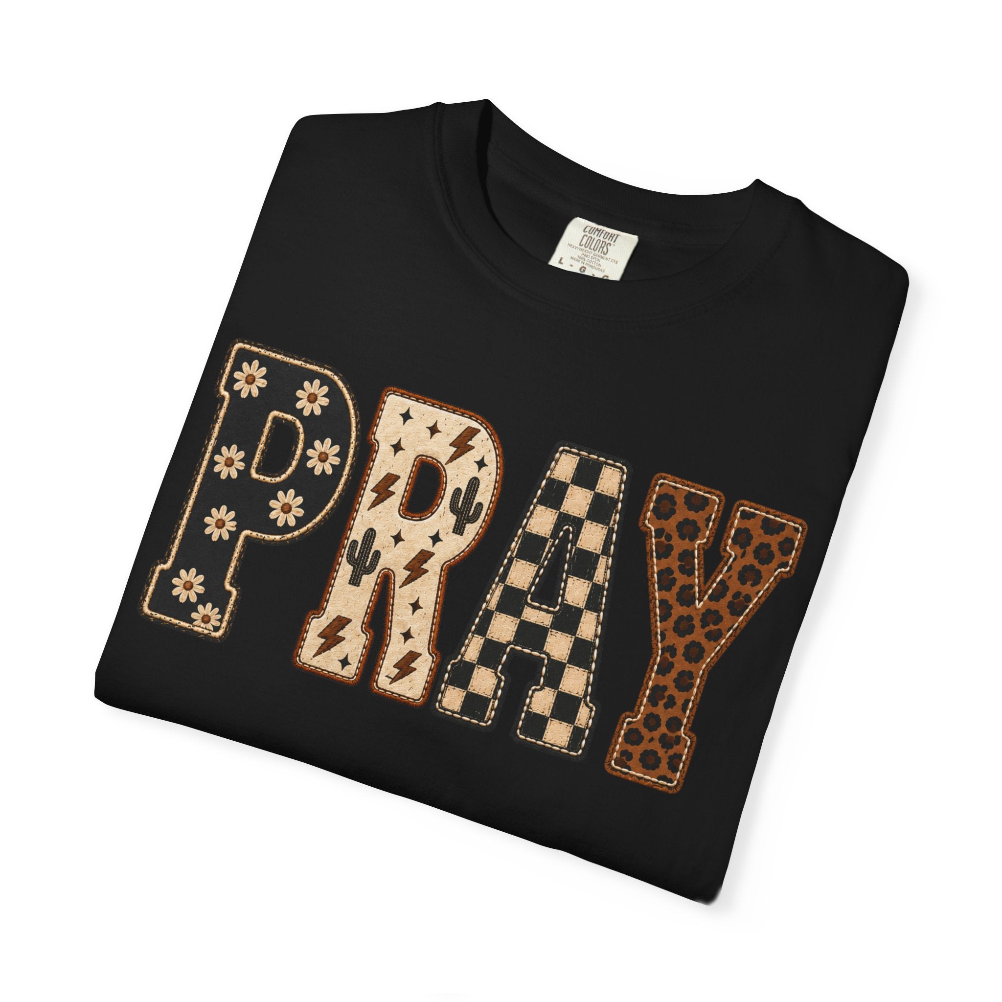 PRAY Graphic T-Shirt — Vintage Floral & Leopard Lettering