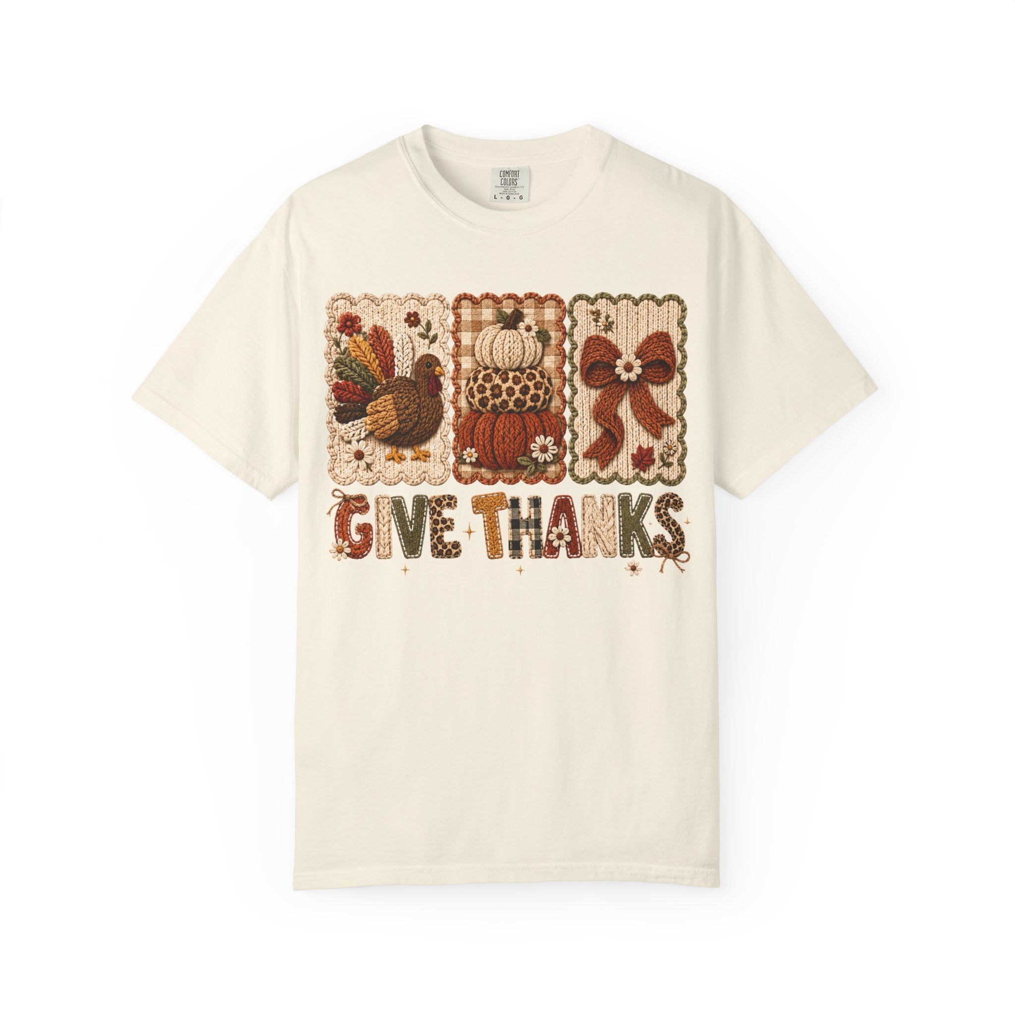 Give Thanks Thanksgiving T-Shirt — Autumn Turkey, Pumpkin & Bow Fall Tee