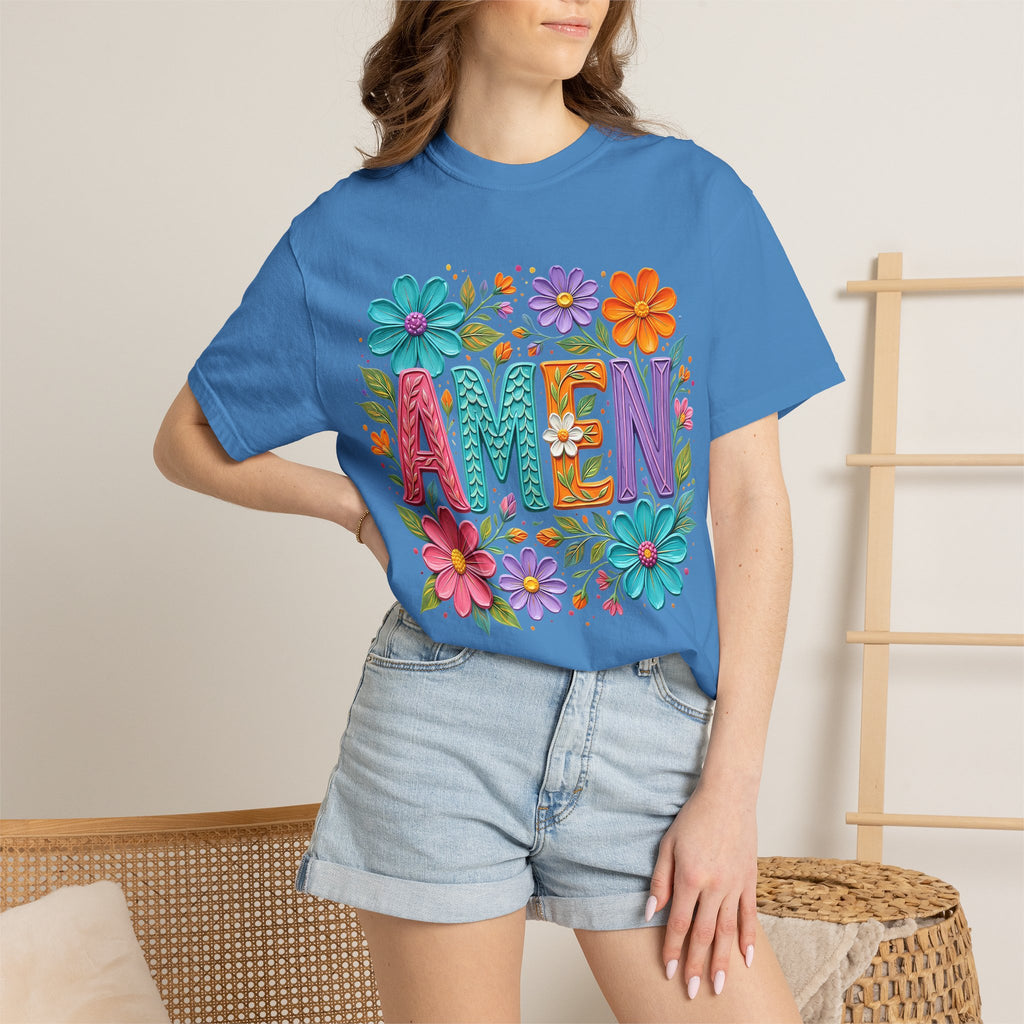 Amen Floral T-Shirt — Colorful Retro Flowers Graphic Tee