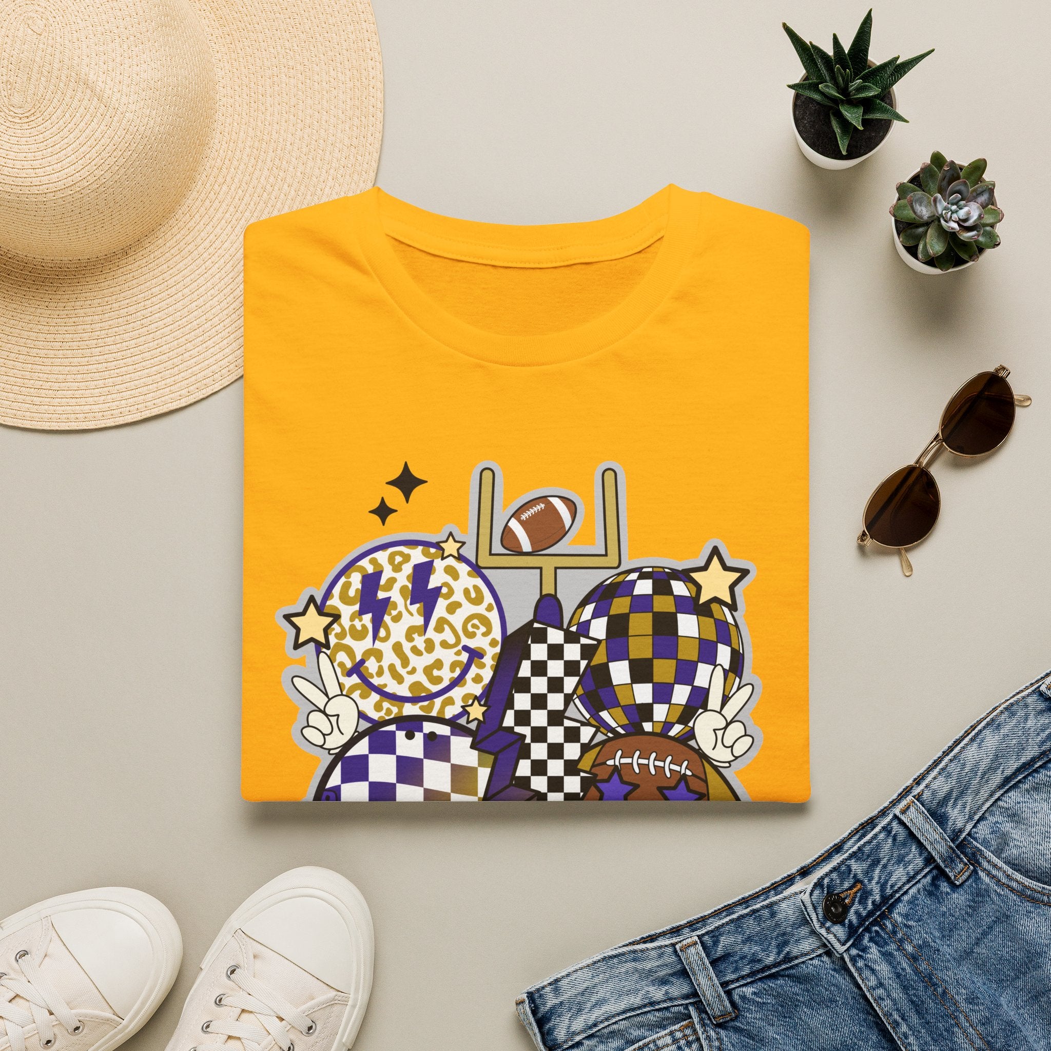 Football Spirit Graphic T-Shirt — Checker & Leopard Team Design