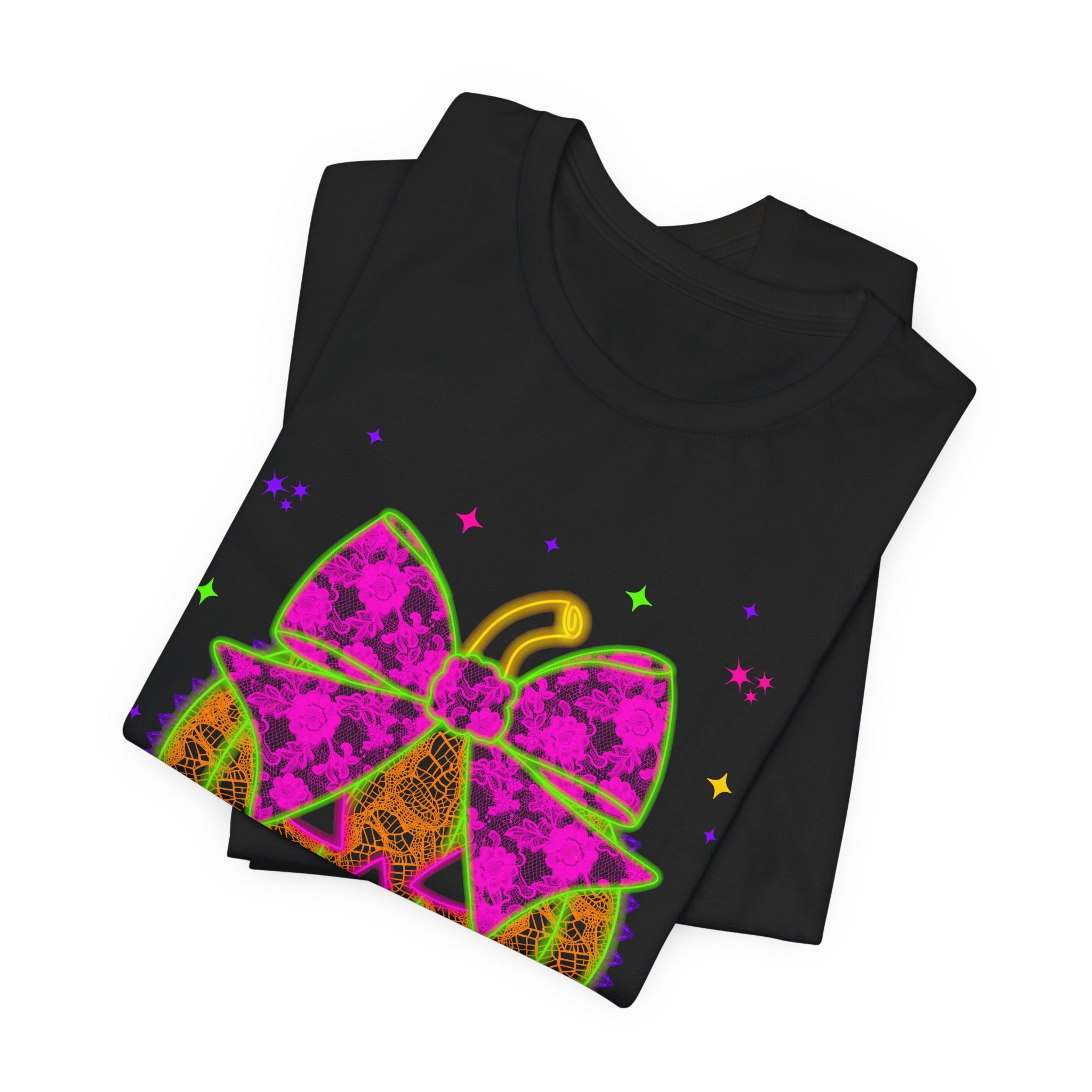 Neon Pumpkin Bow T-Shirt — Cute Glowing Halloween Jack-O'-Lantern Tee