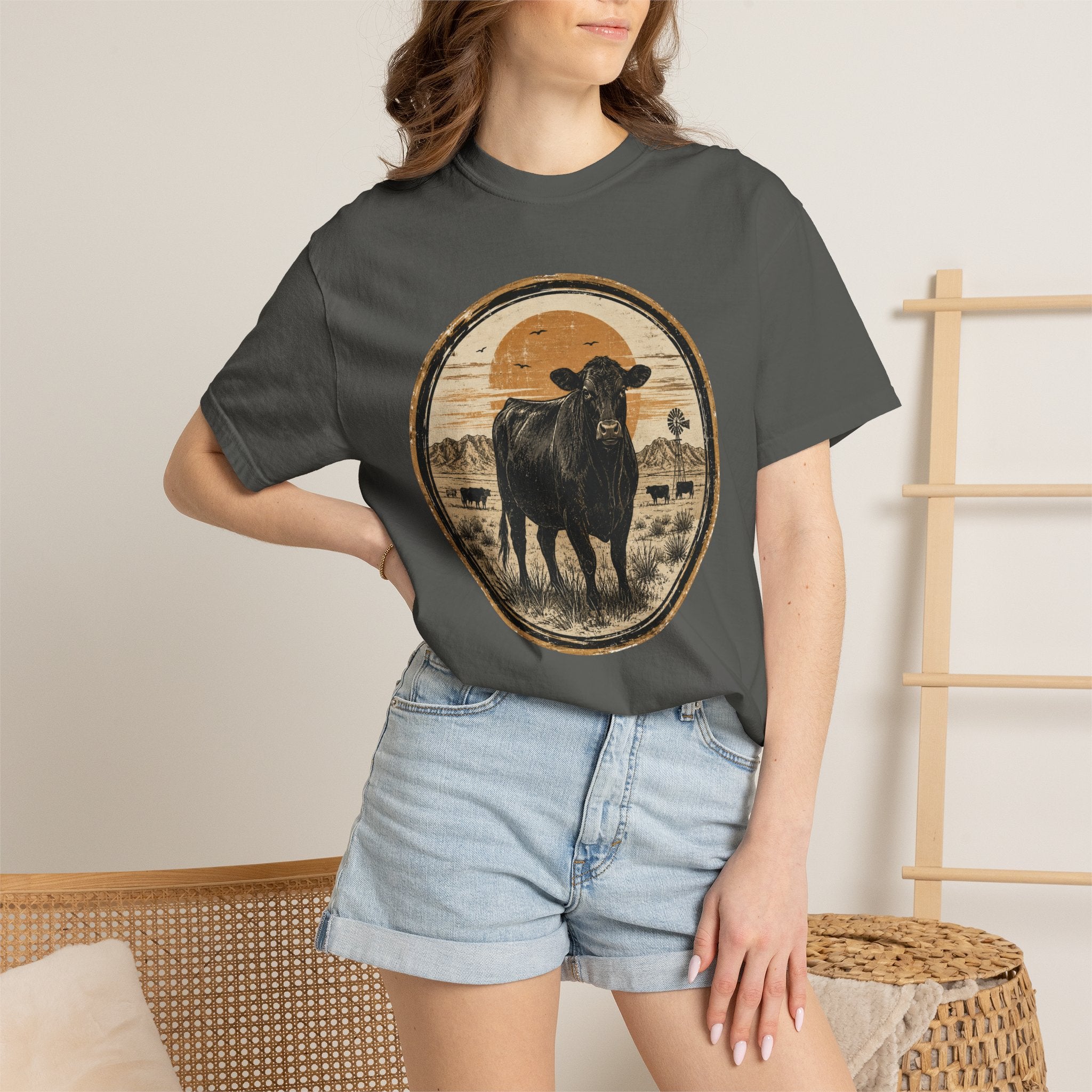 Cow Circle Sunset T-Shirt — Vintage Black Angus Ranch Tee
