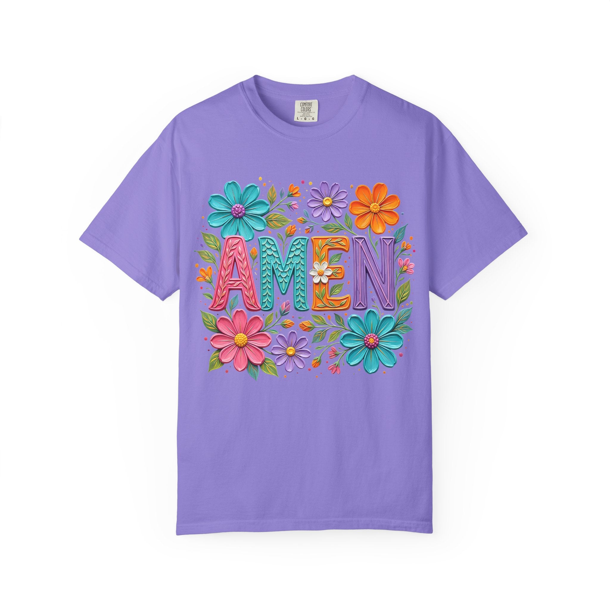 Amen Floral T-Shirt — Colorful Retro Flowers Graphic Tee