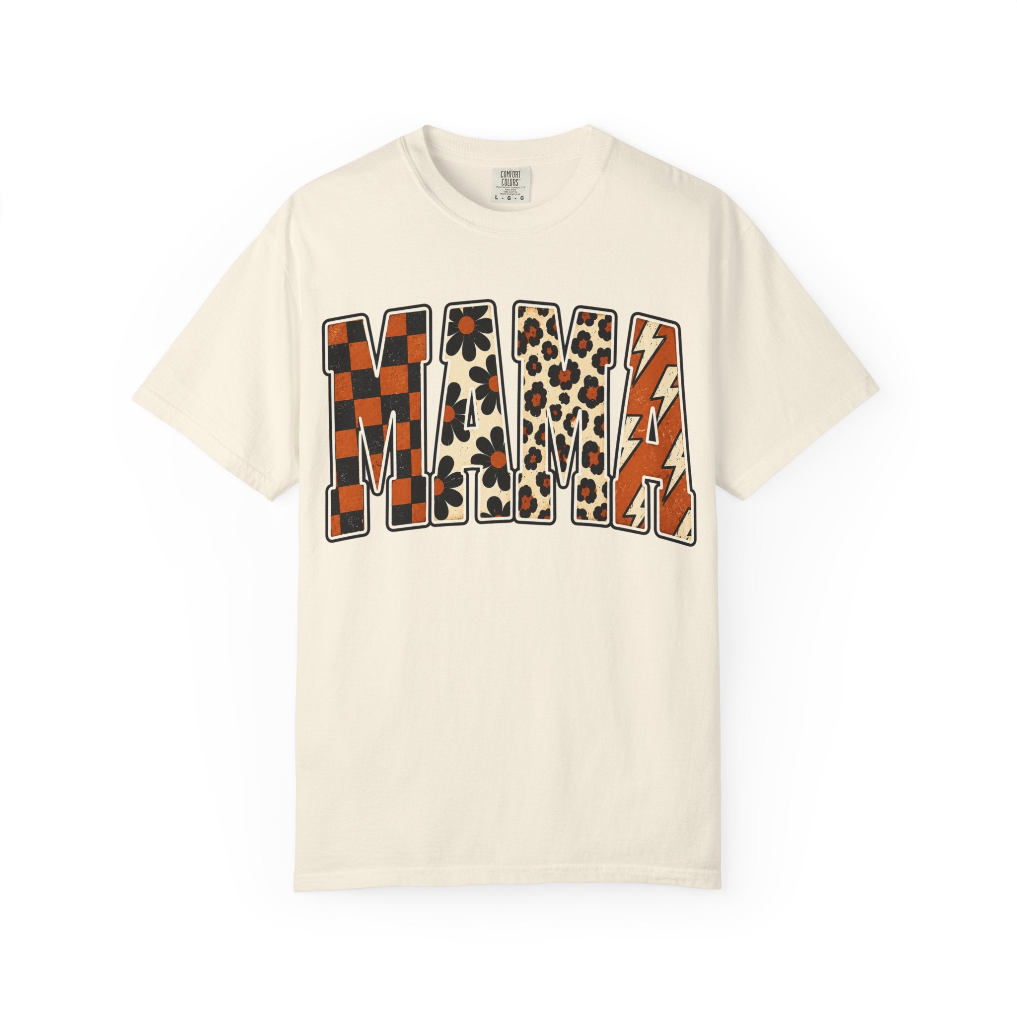Mama Graphic T-Shirt — Retro Plaid, Leopard & Lightning Lettering