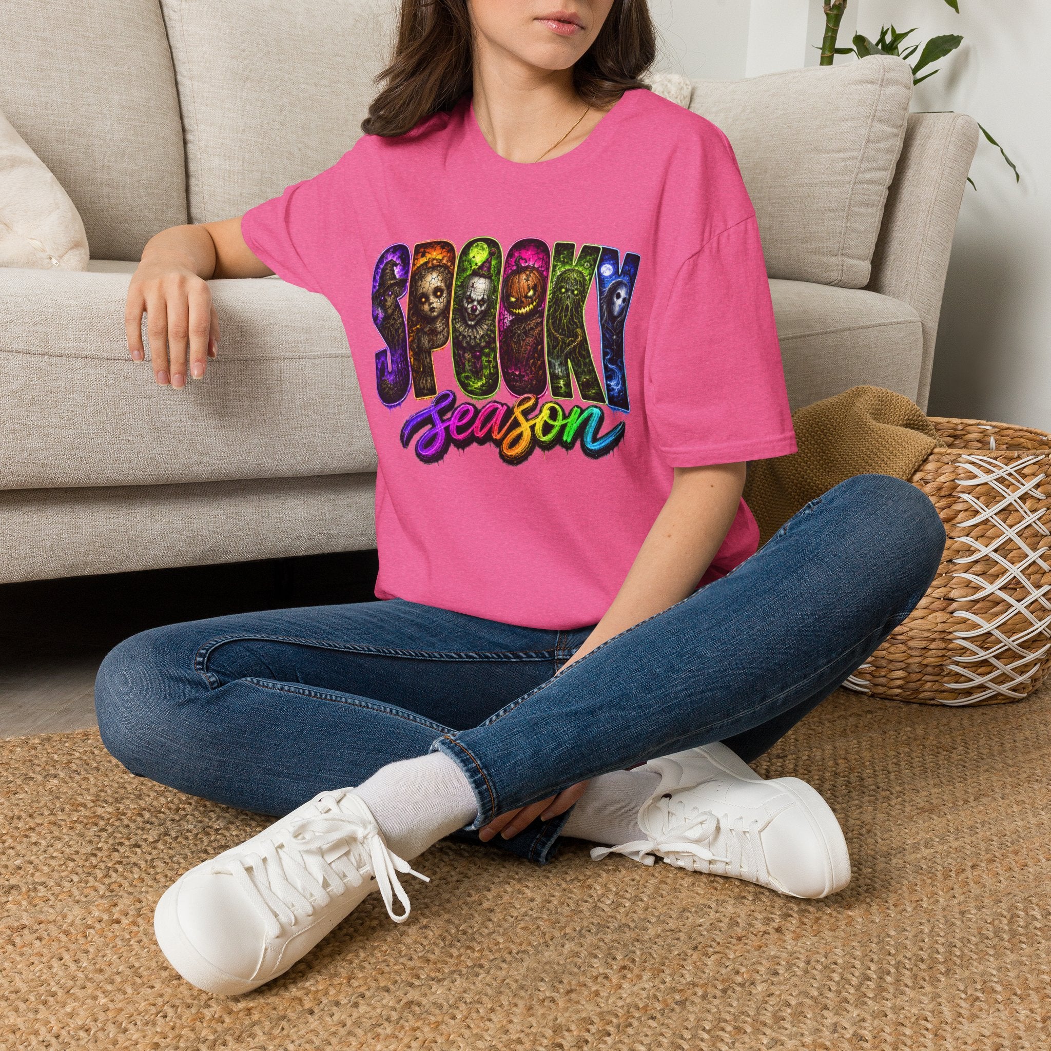 Spooky Season Tee — Rainbow Horror Faces Halloween T-Shirt