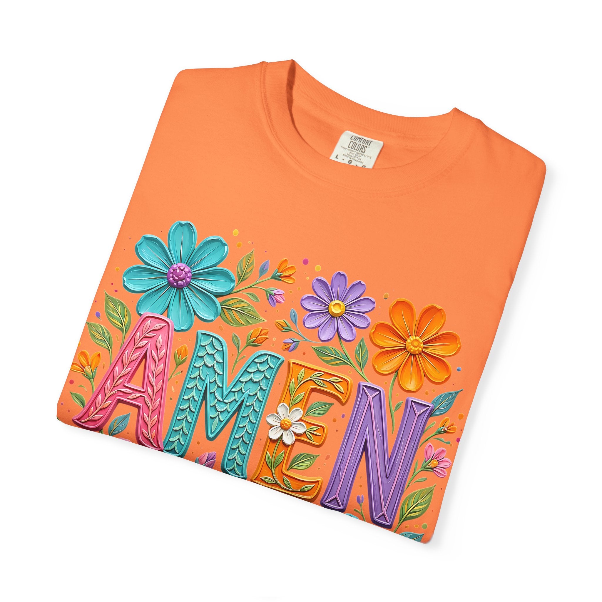 Amen Floral T-Shirt — Colorful Retro Flowers Graphic Tee