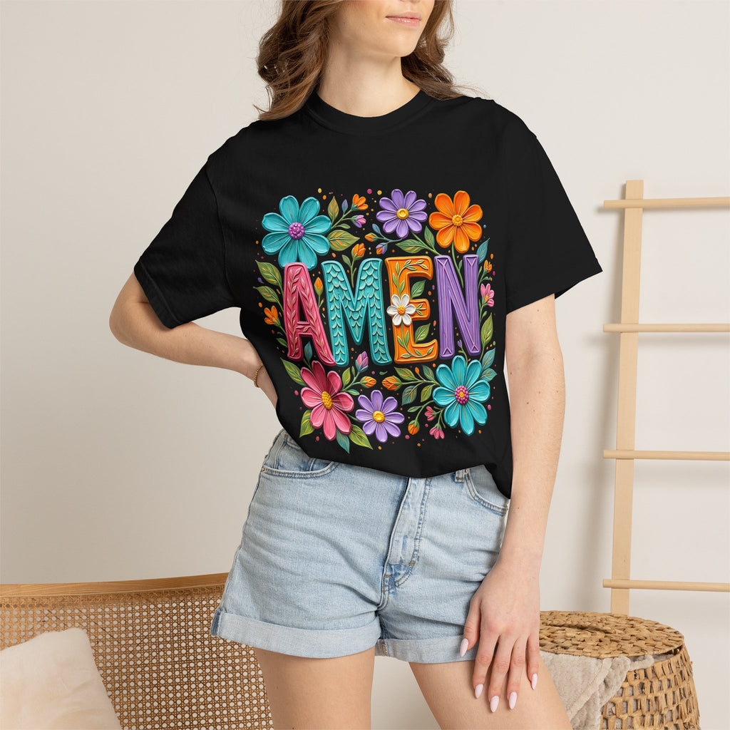 Amen Floral T-Shirt — Colorful Retro Flowers Graphic Tee
