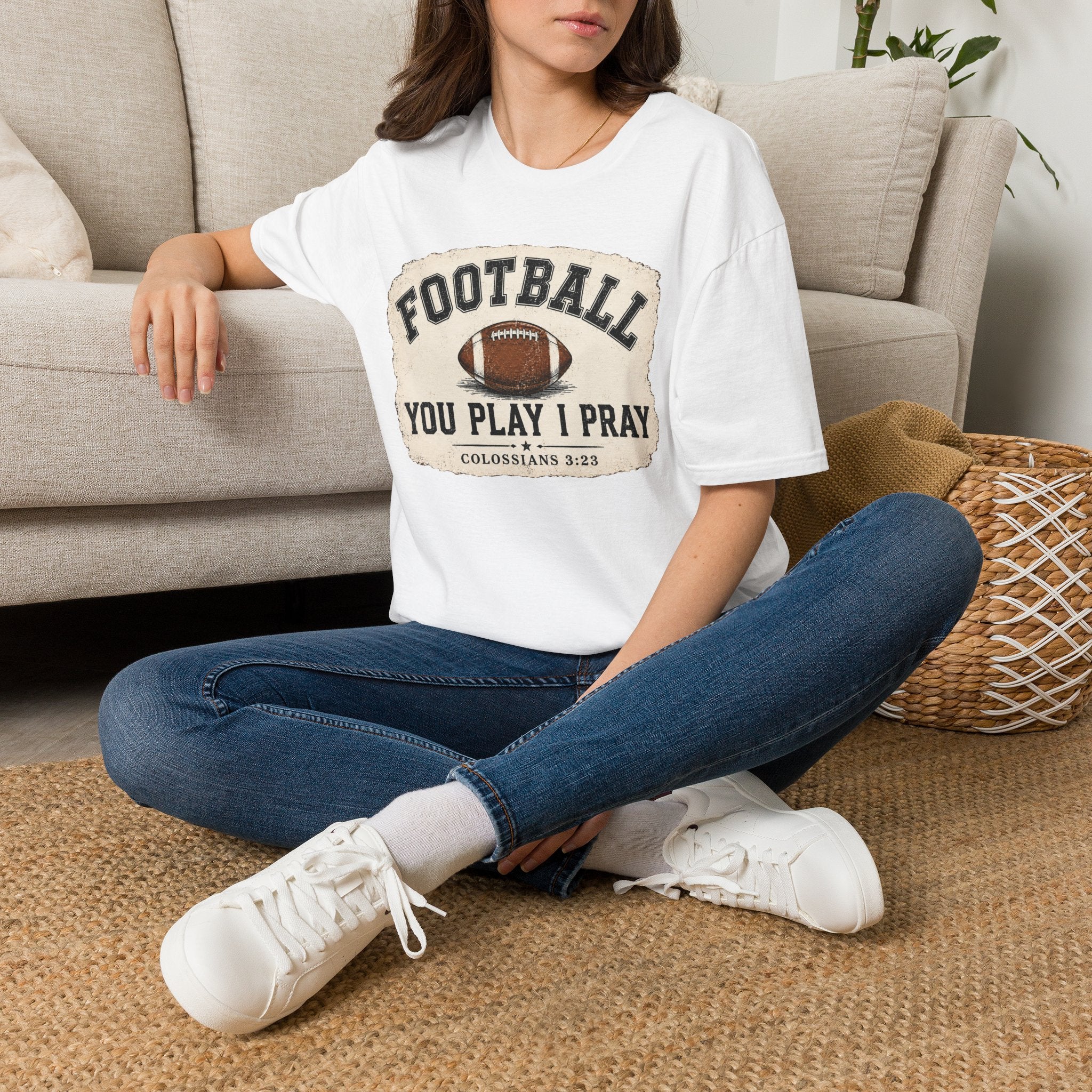 Football 'You Play I Pray' T-Shirt — Christian Sports Tee (Colossians 3:23)