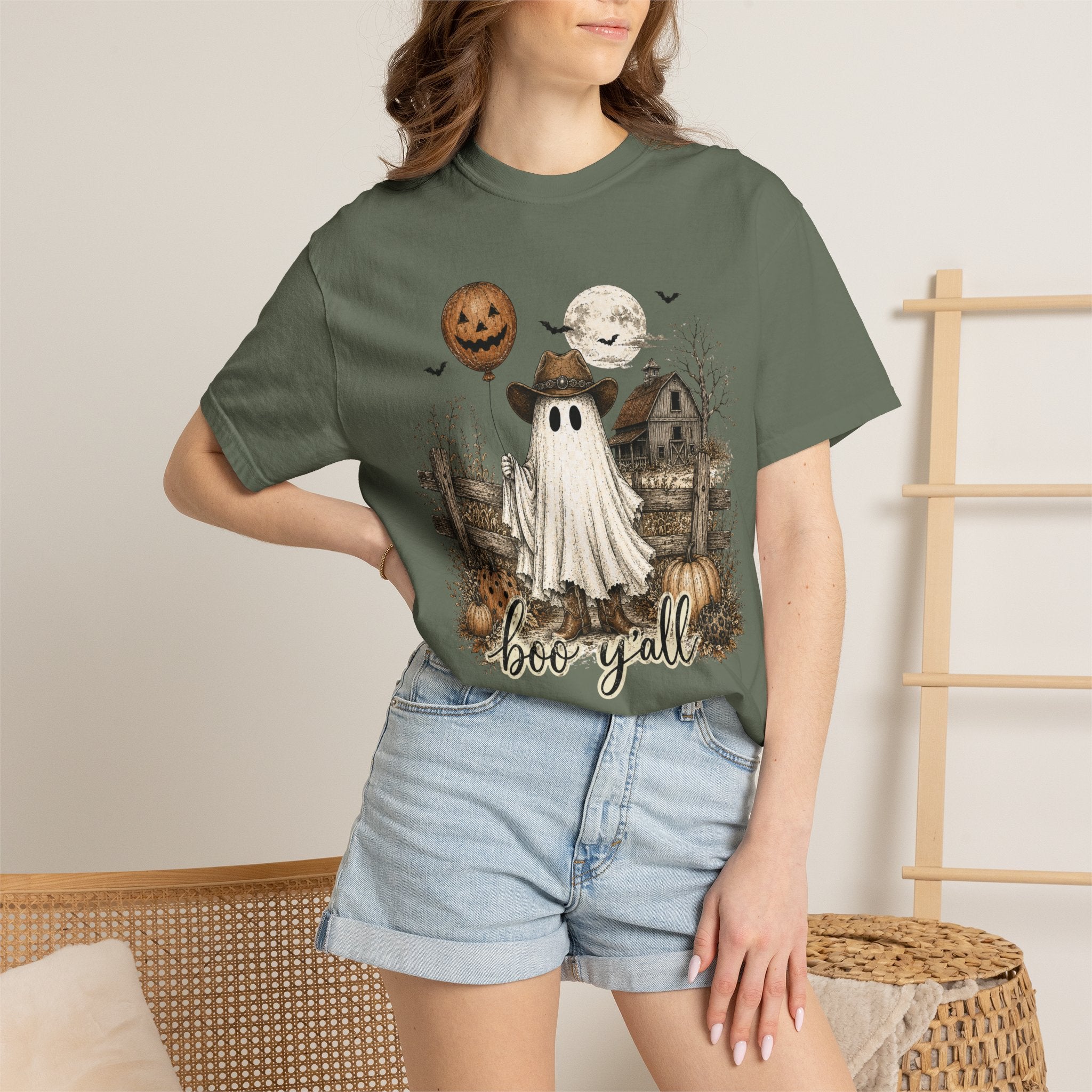 Boo Y'all Halloween Ghost T-Shirt — Cute Rustic Pumpkin Farm Spooky Tee