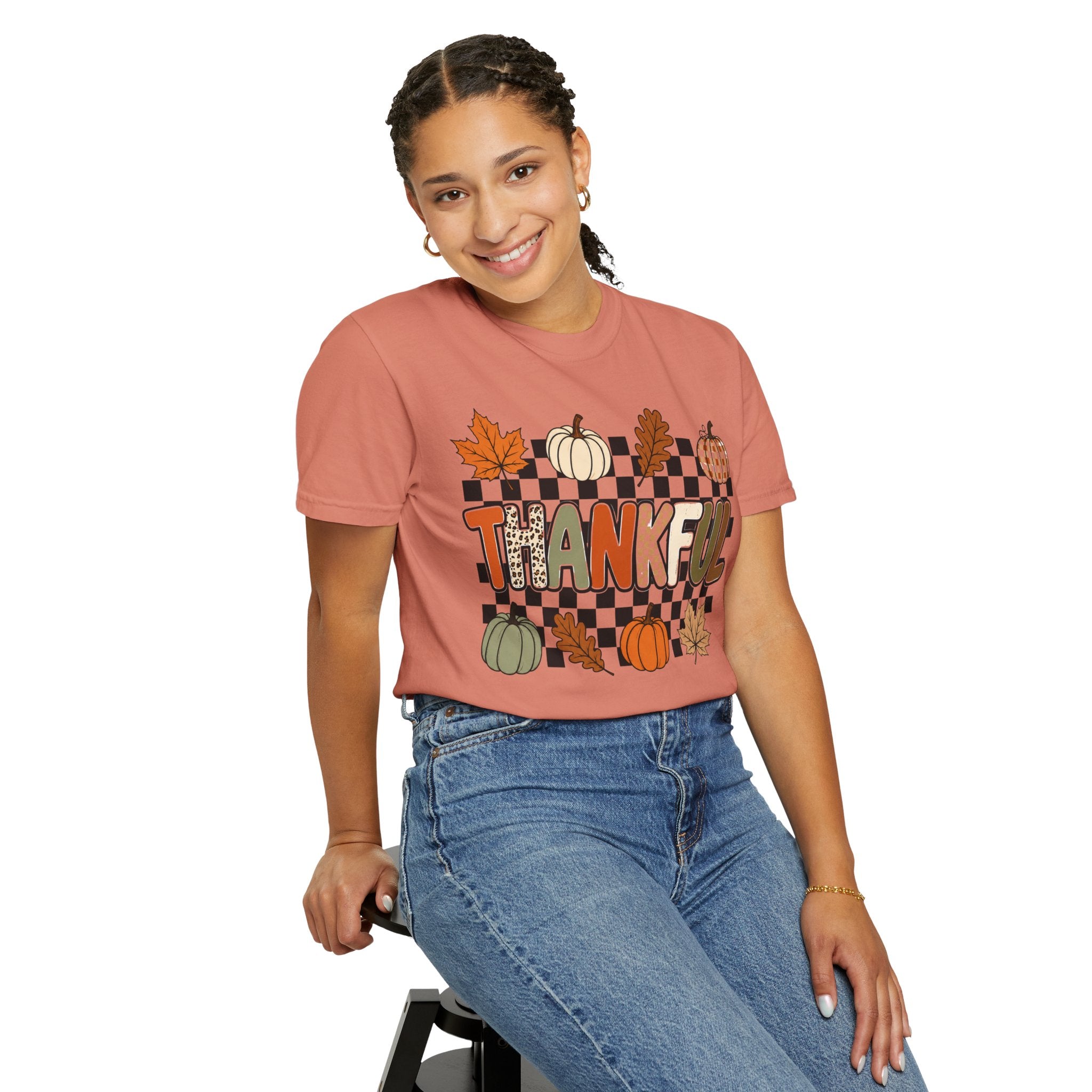 Thankful Fall T-Shirt — Pumpkin & Leaves Thanksgiving Tee