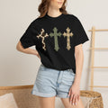 Cowhide Crosses T‑Shirt — Southwestern Floral Christian Tee