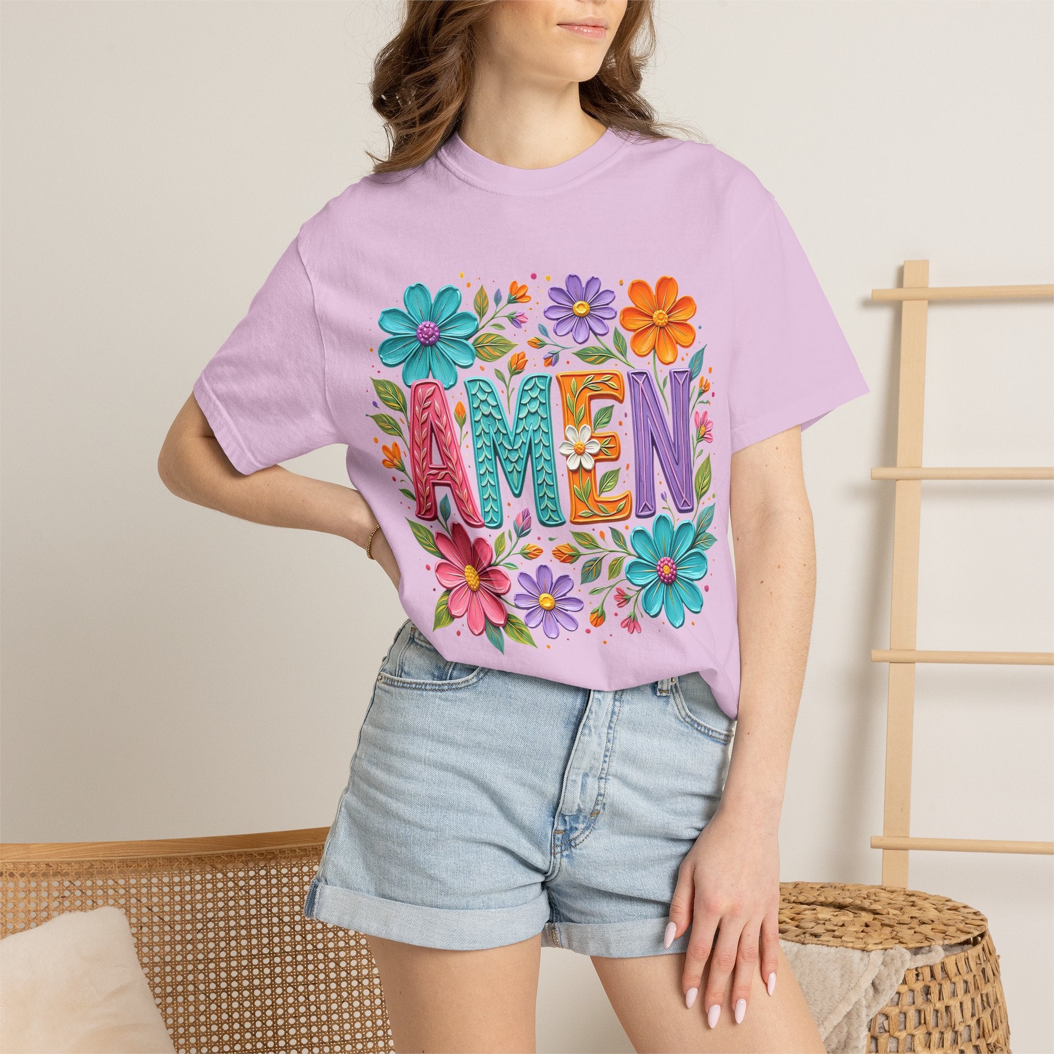 Amen Floral T-Shirt — Colorful Retro Flowers Graphic Tee
