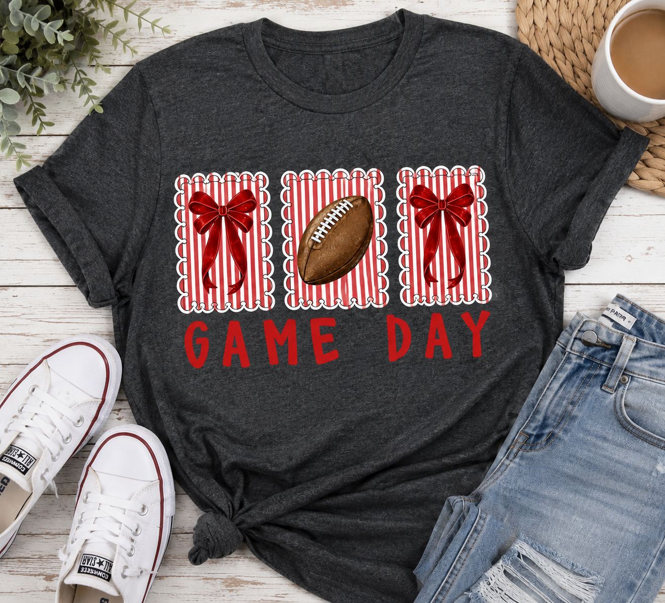 Game Day Football Tee – Striped Gift Box Design