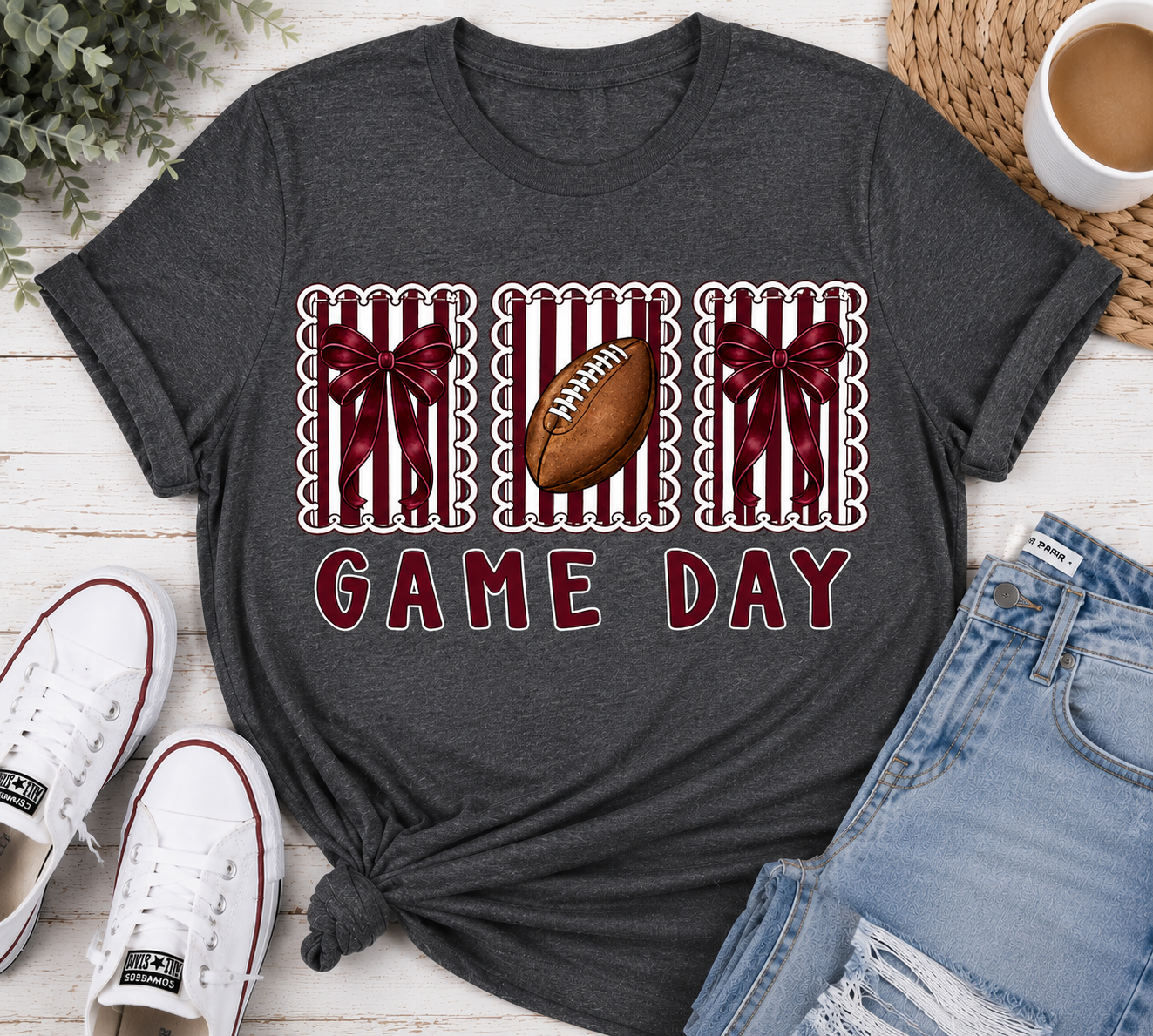 Game Day Football T-Shirt — Vintage Stripes & Helmet Design