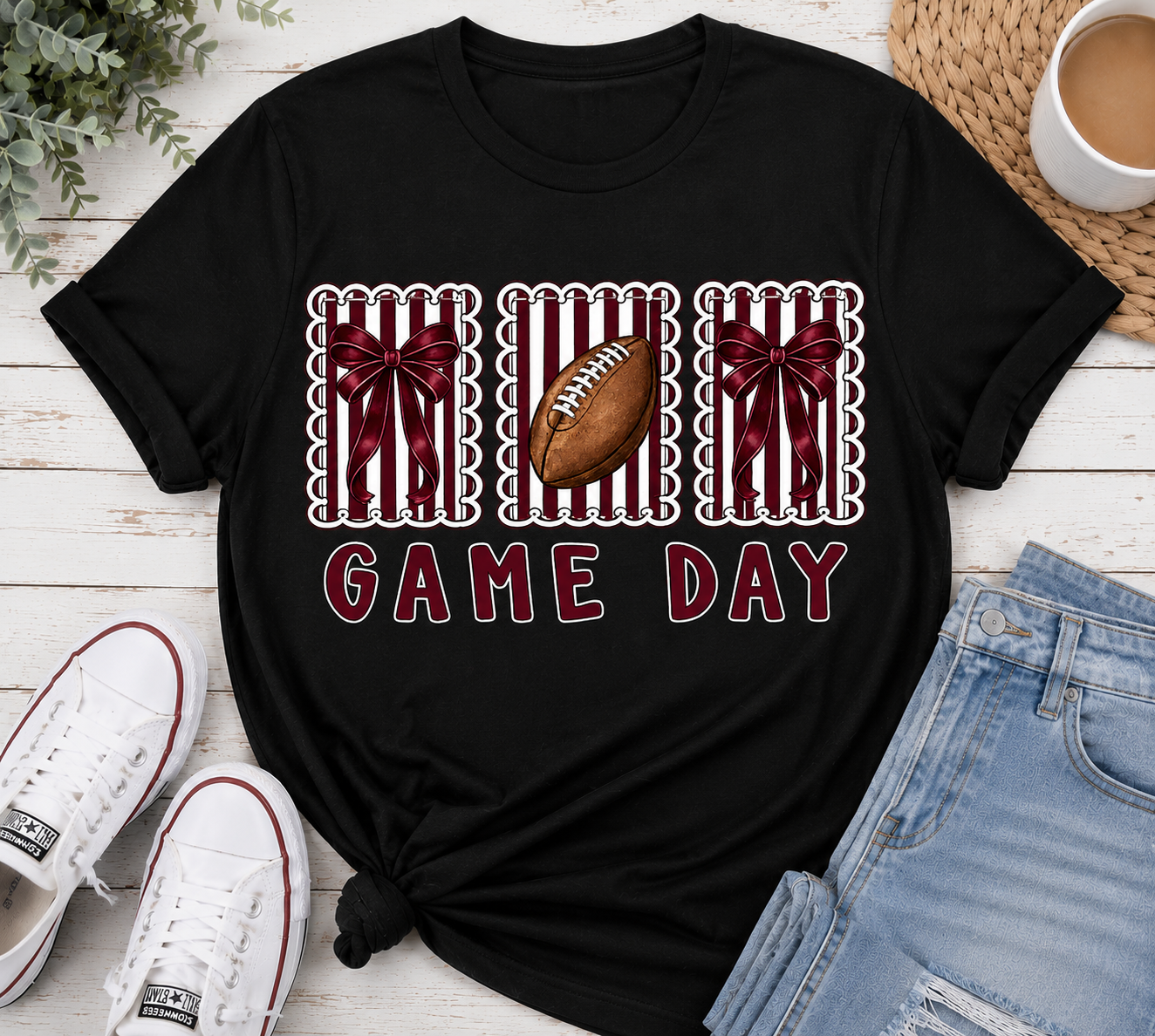 Game Day Football T-Shirt — Vintage Stripes & Helmet Design
