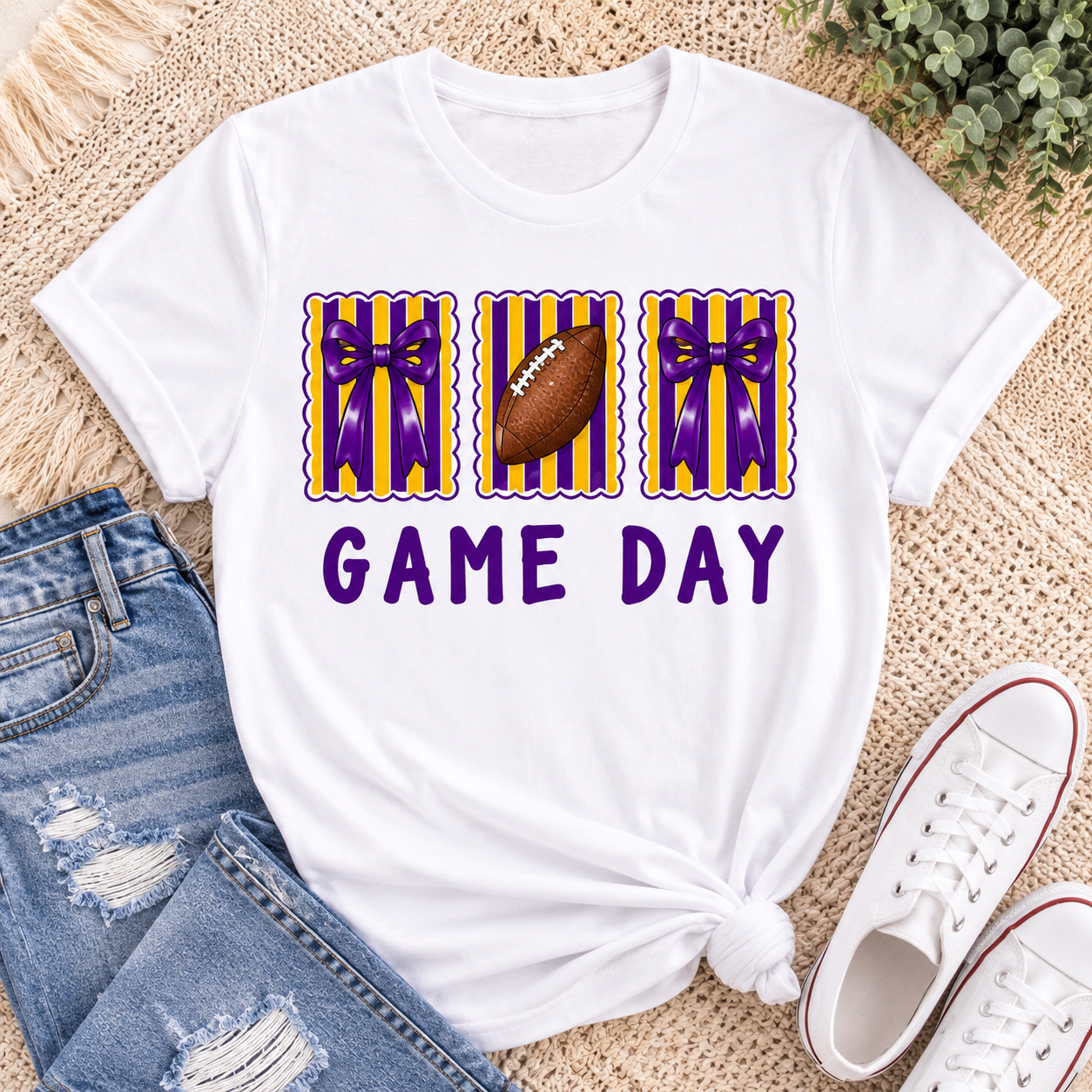 Game Day Football Tee — Purple & Gold Tailgate Shirt