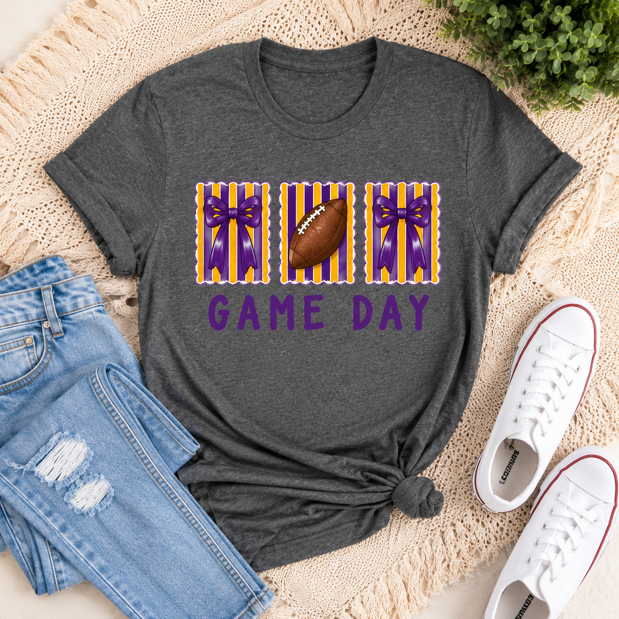Game Day Football Tee — Purple & Gold Tailgate Shirt