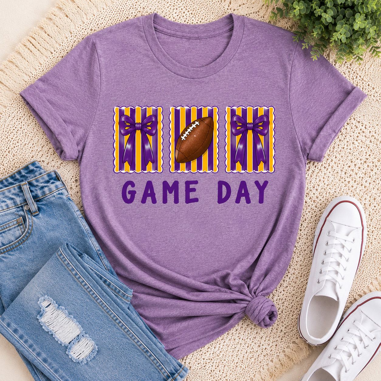 Game Day Football Tee — Purple & Gold Tailgate Shirt
