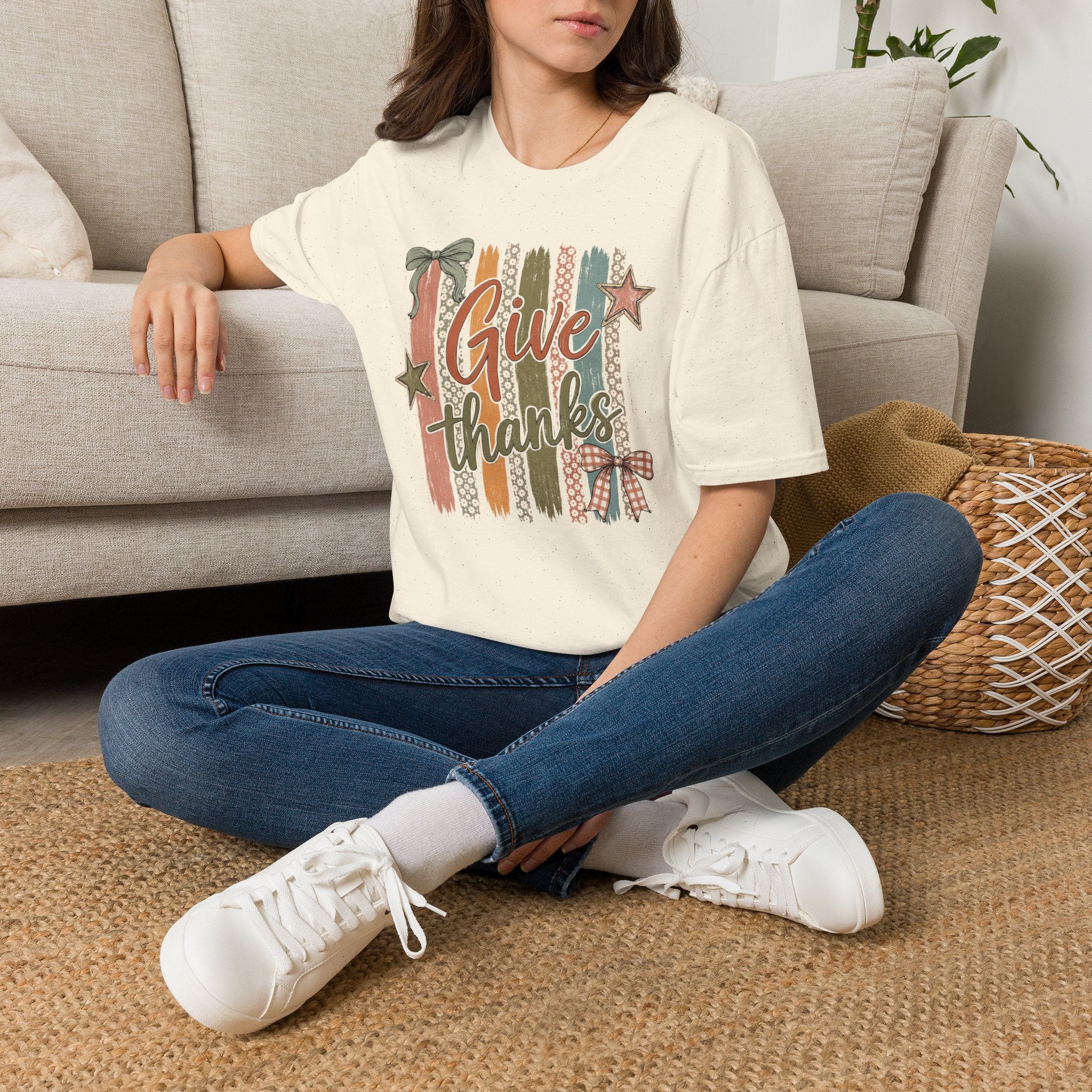 Give Thanks T-Shirt — Vintage Stripes & Stars Thanksgiving Tee