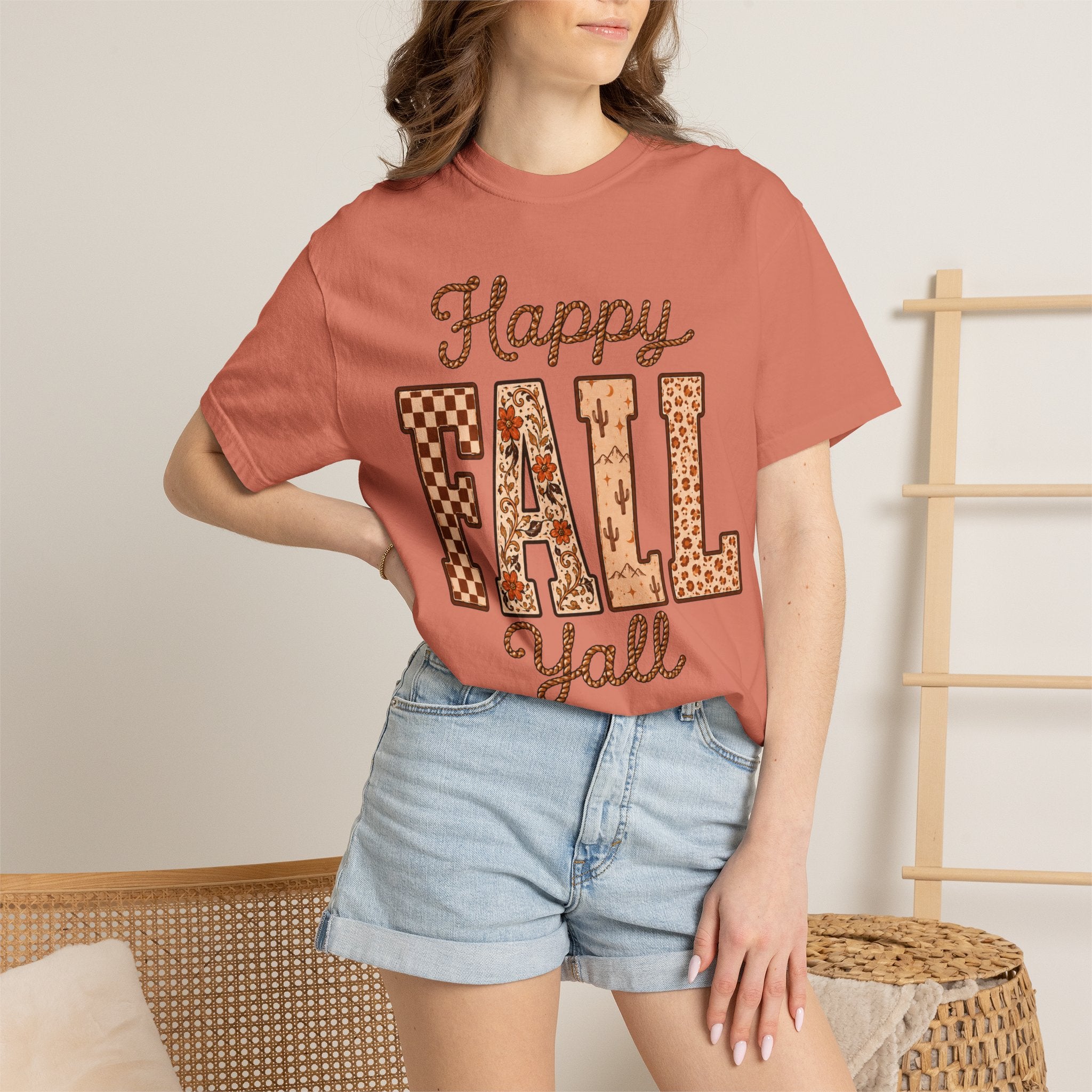 Happy Fall Y'all T-Shirt — Autumn Plaid & Florals Tee
