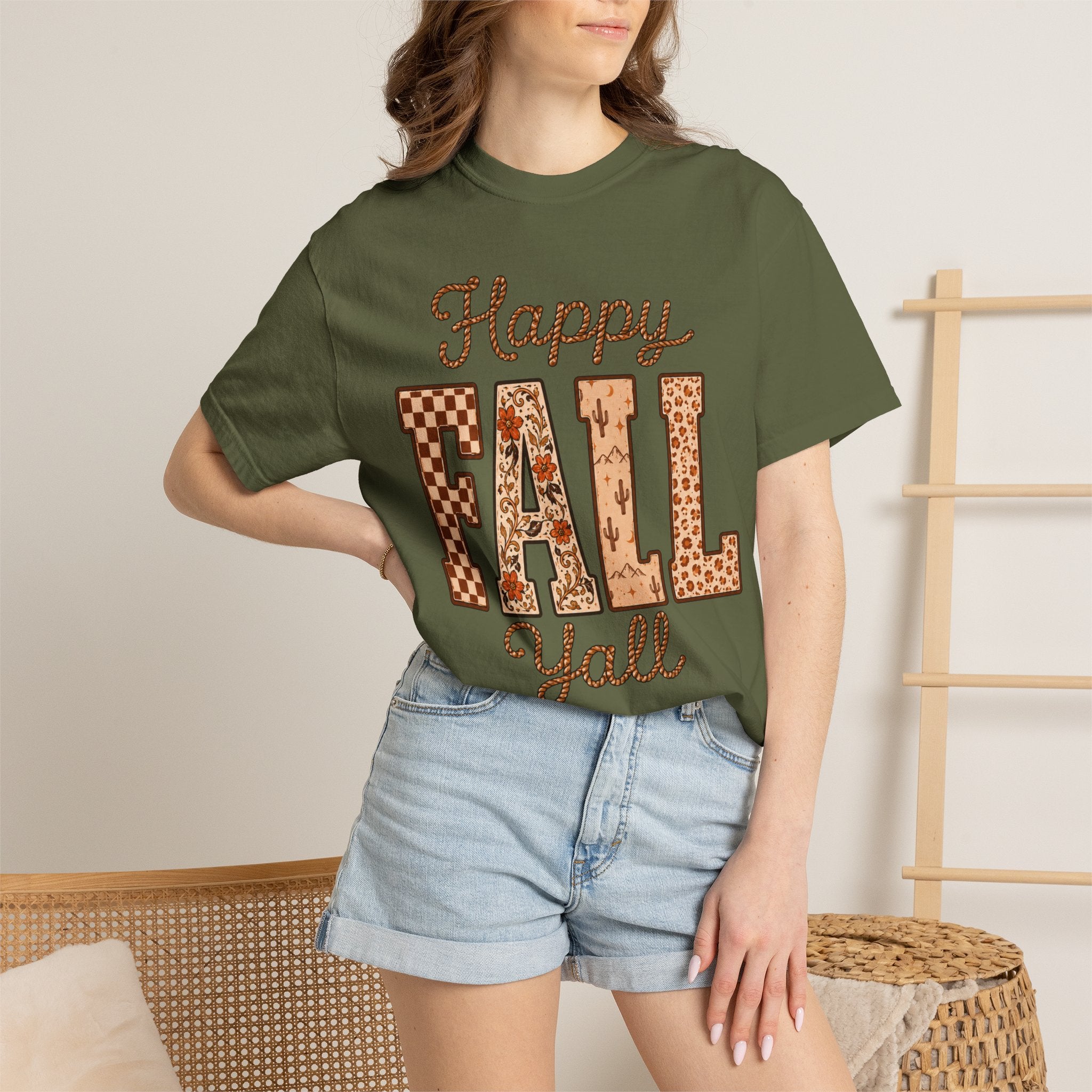 Happy Fall Y'all T-Shirt — Autumn Plaid & Florals Tee