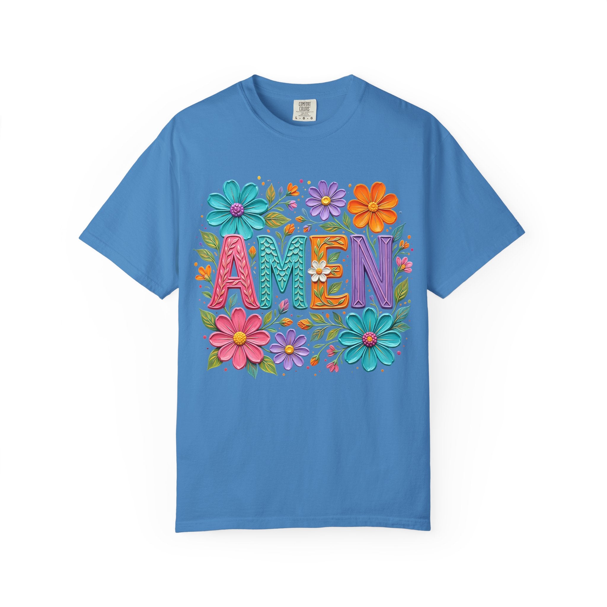 Amen Floral T-Shirt — Colorful Retro Flowers Graphic Tee
