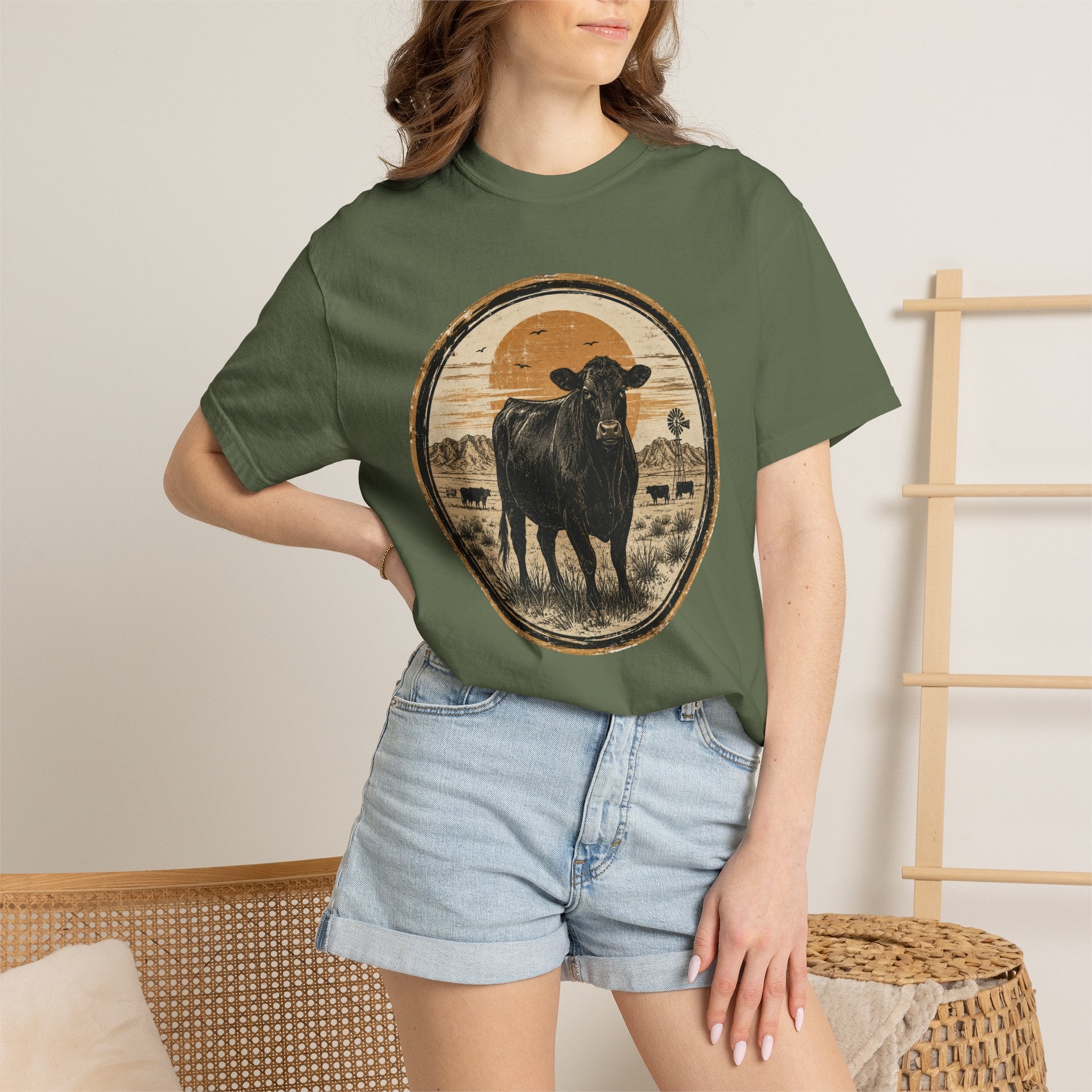 Cow Circle Sunset T-Shirt — Vintage Black Angus Ranch Tee