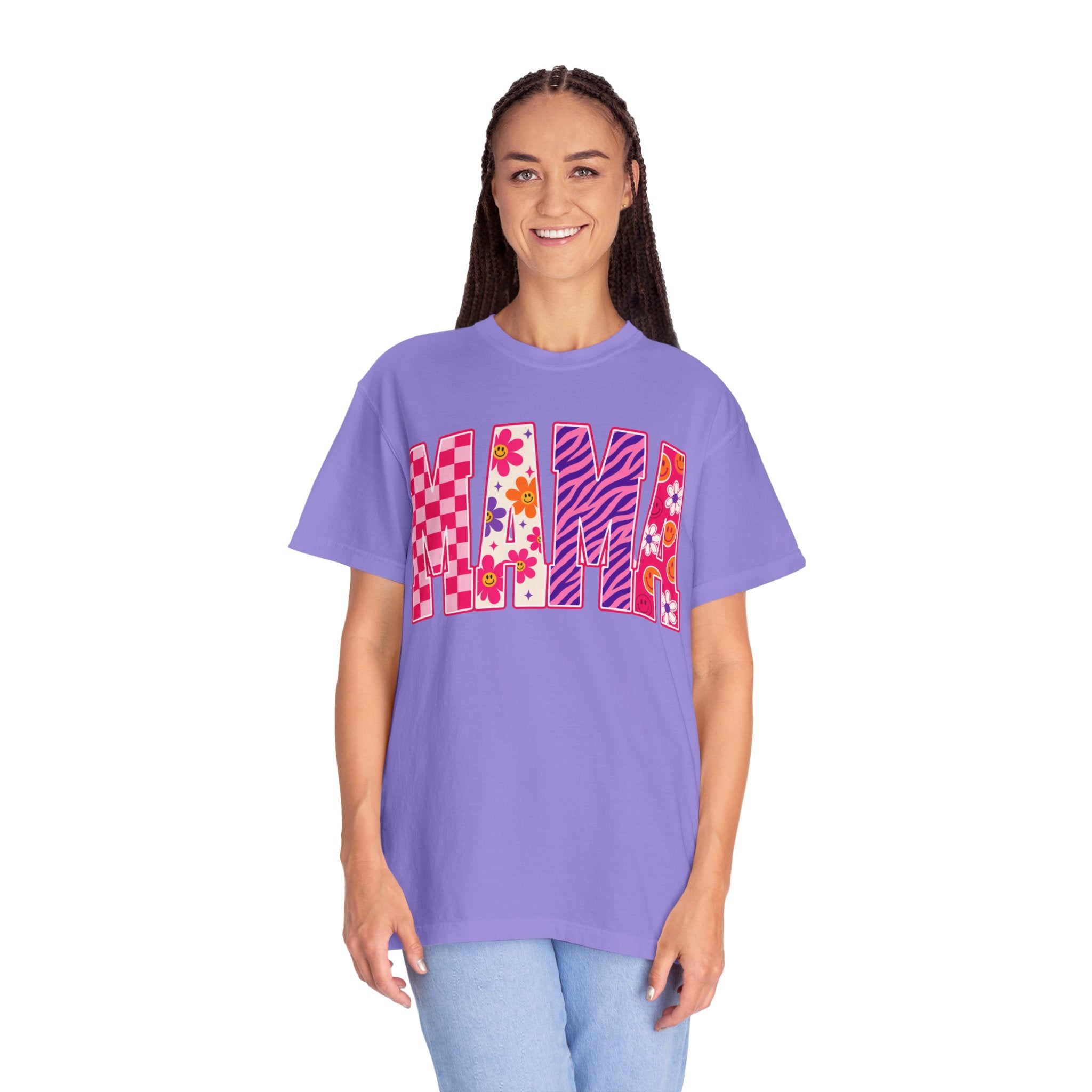 Miami Retro Graphic T-Shirt — Colorful Floral & Pattern Block Lettering