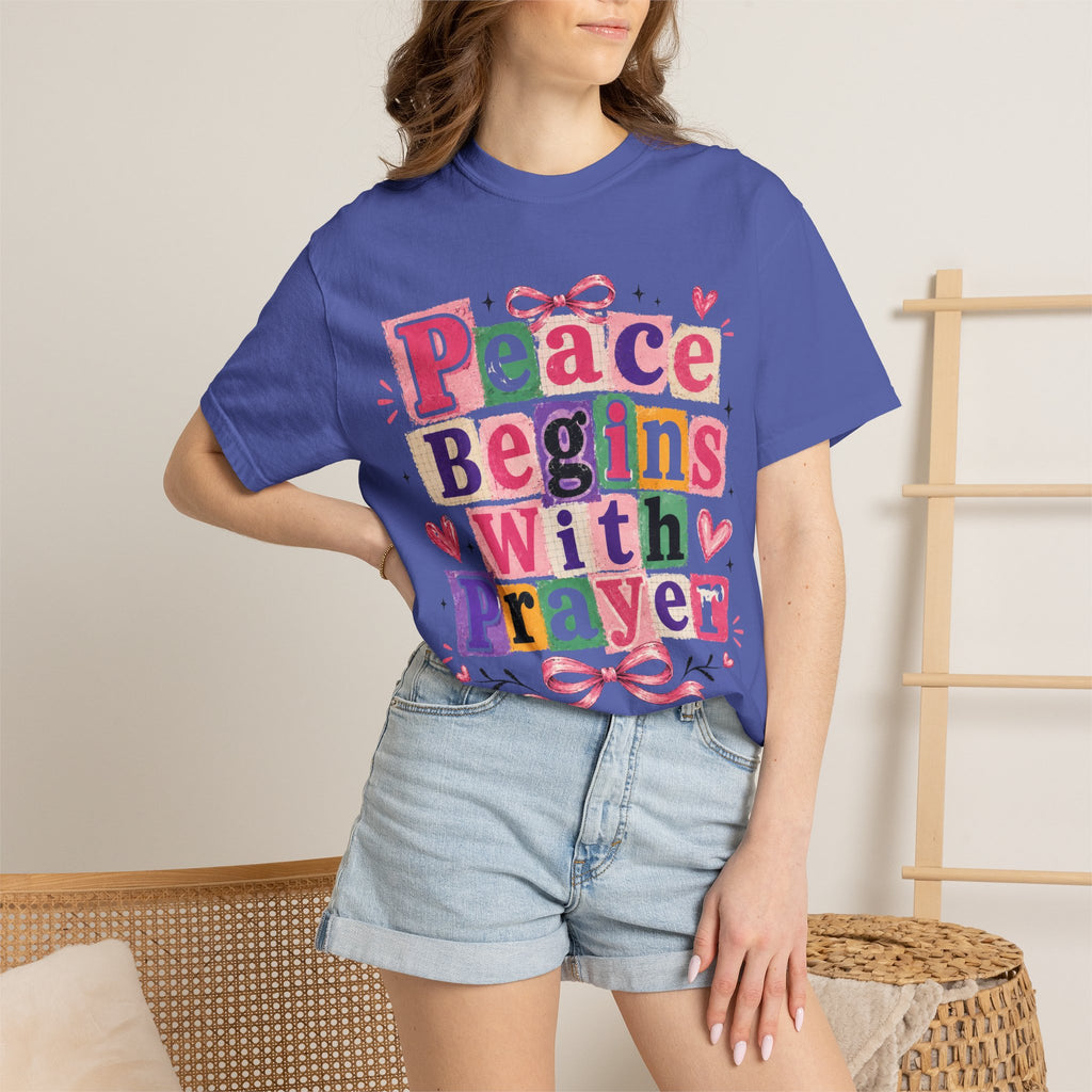 Peace Begins With Prayer T-Shirt — Inspirational Faith Graphic Tee