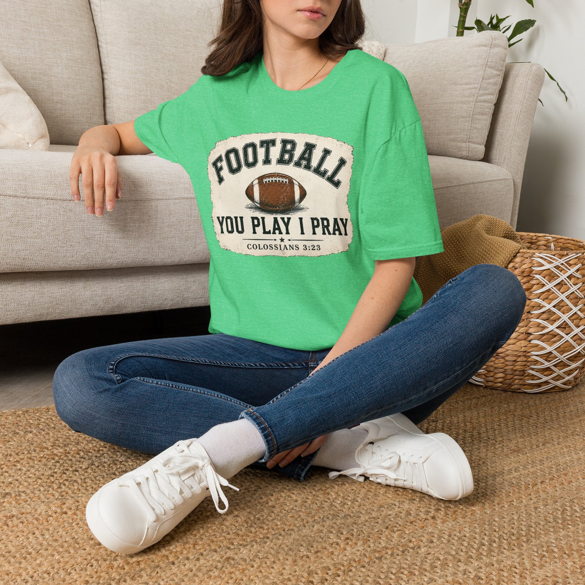 Football 'You Play I Pray' T-Shirt — Christian Sports Tee (Colossians 3:23)