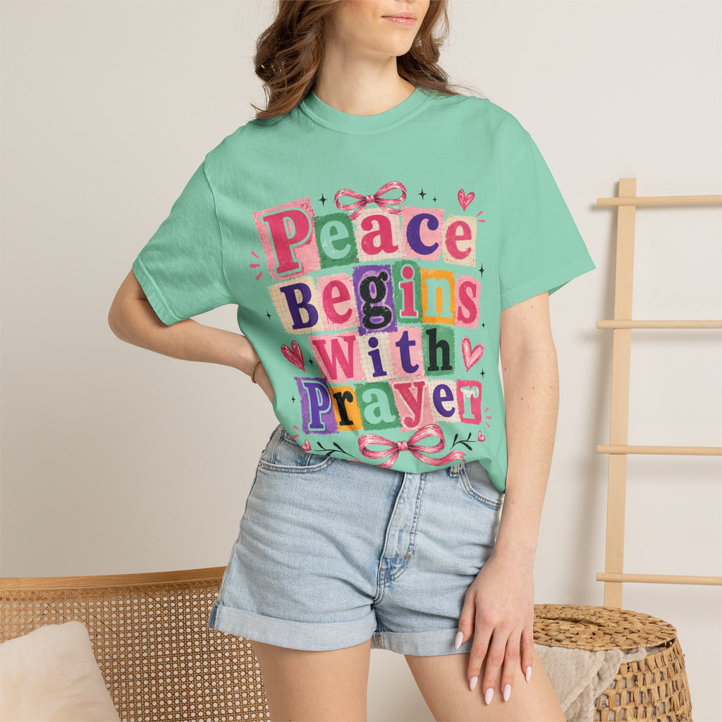 Peace Begins With Prayer T-Shirt — Inspirational Faith Graphic Tee