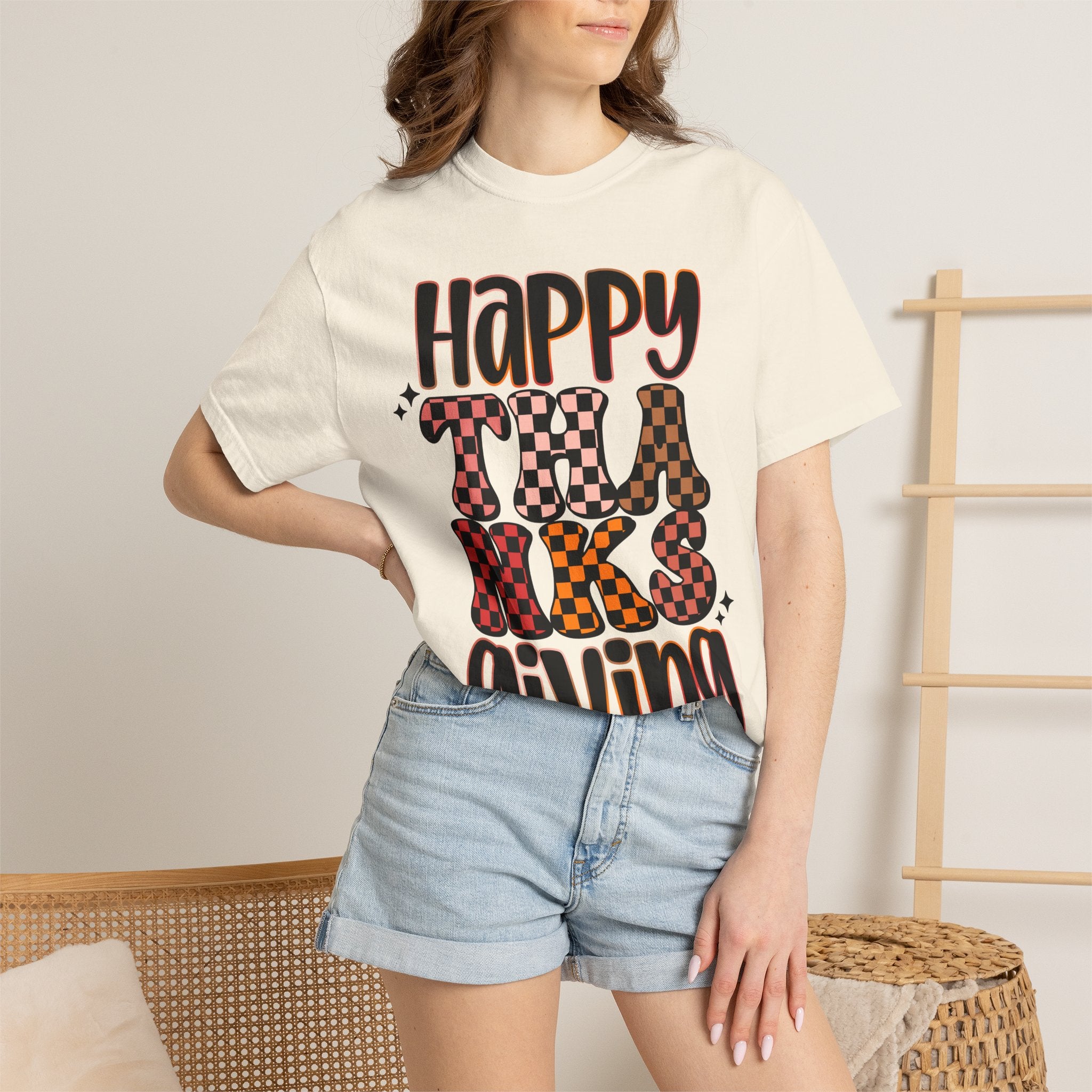 Happy Thanksgiving T-Shirt — Retro Plaid & Leopard Fall Tee