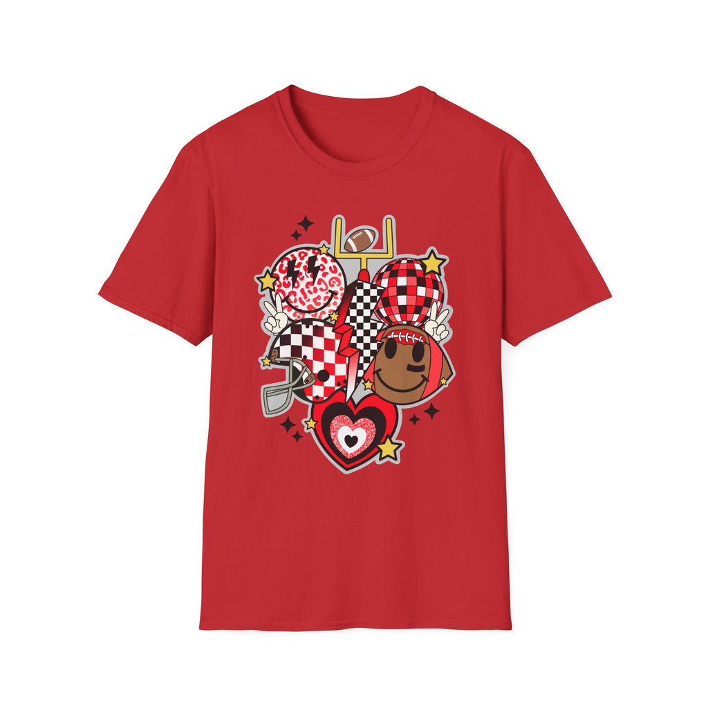 Football Love Graphic T-Shirt — Cute Checker & Heart Helmet Design