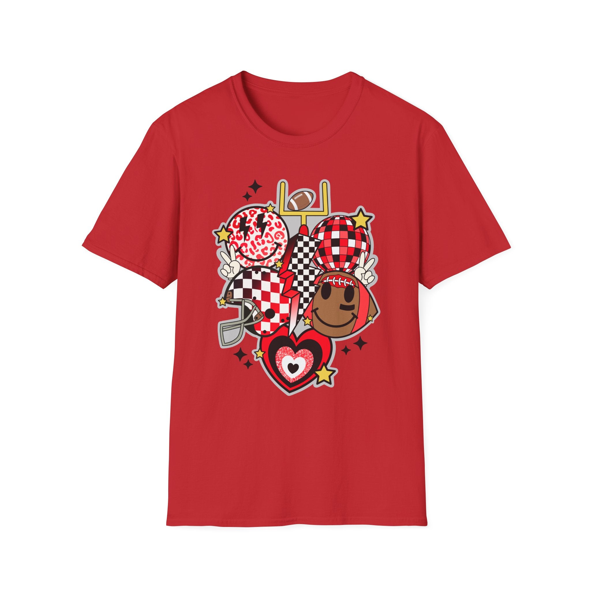 Football Love Graphic T-Shirt — Cute Checker & Heart Helmet Design