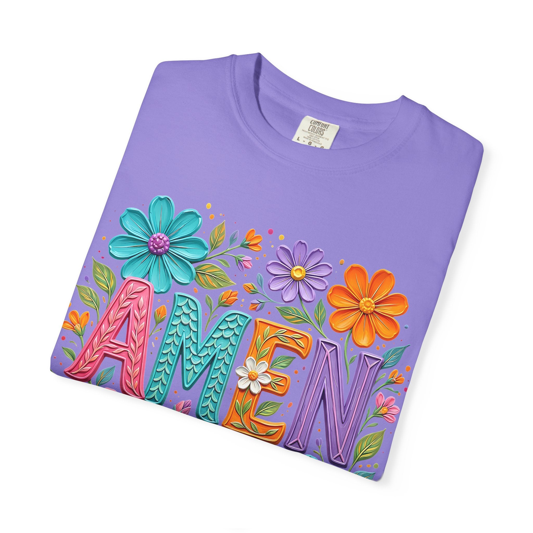 Amen Floral T-Shirt — Colorful Retro Flowers Graphic Tee