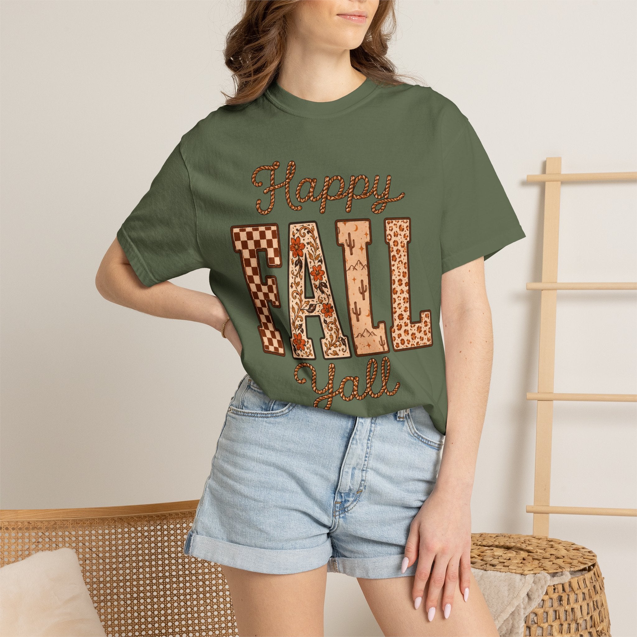 Happy Fall Y'all T-Shirt — Autumn Plaid & Florals Tee
