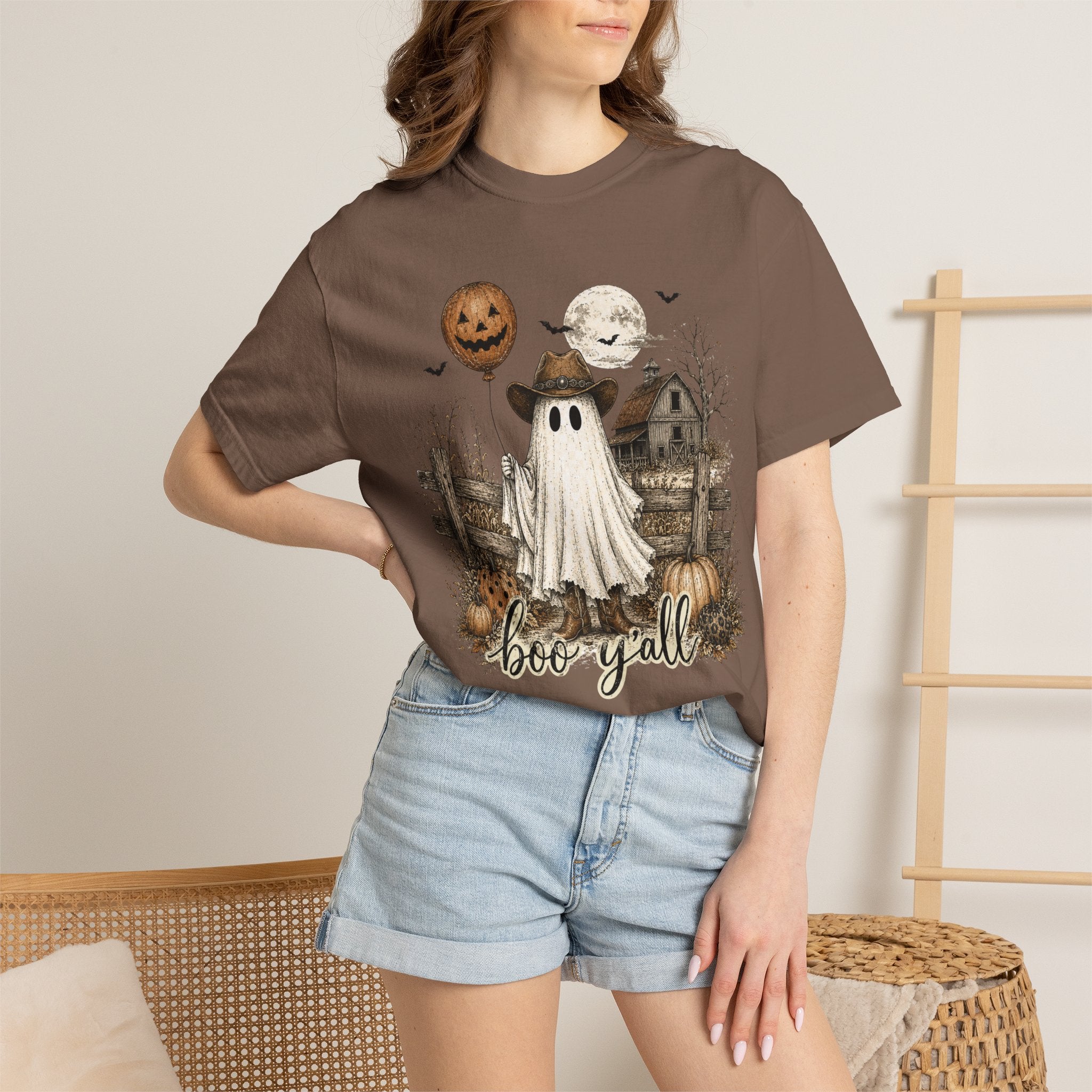 Boo Y'all Halloween Ghost T-Shirt — Cute Rustic Pumpkin Farm Spooky Tee
