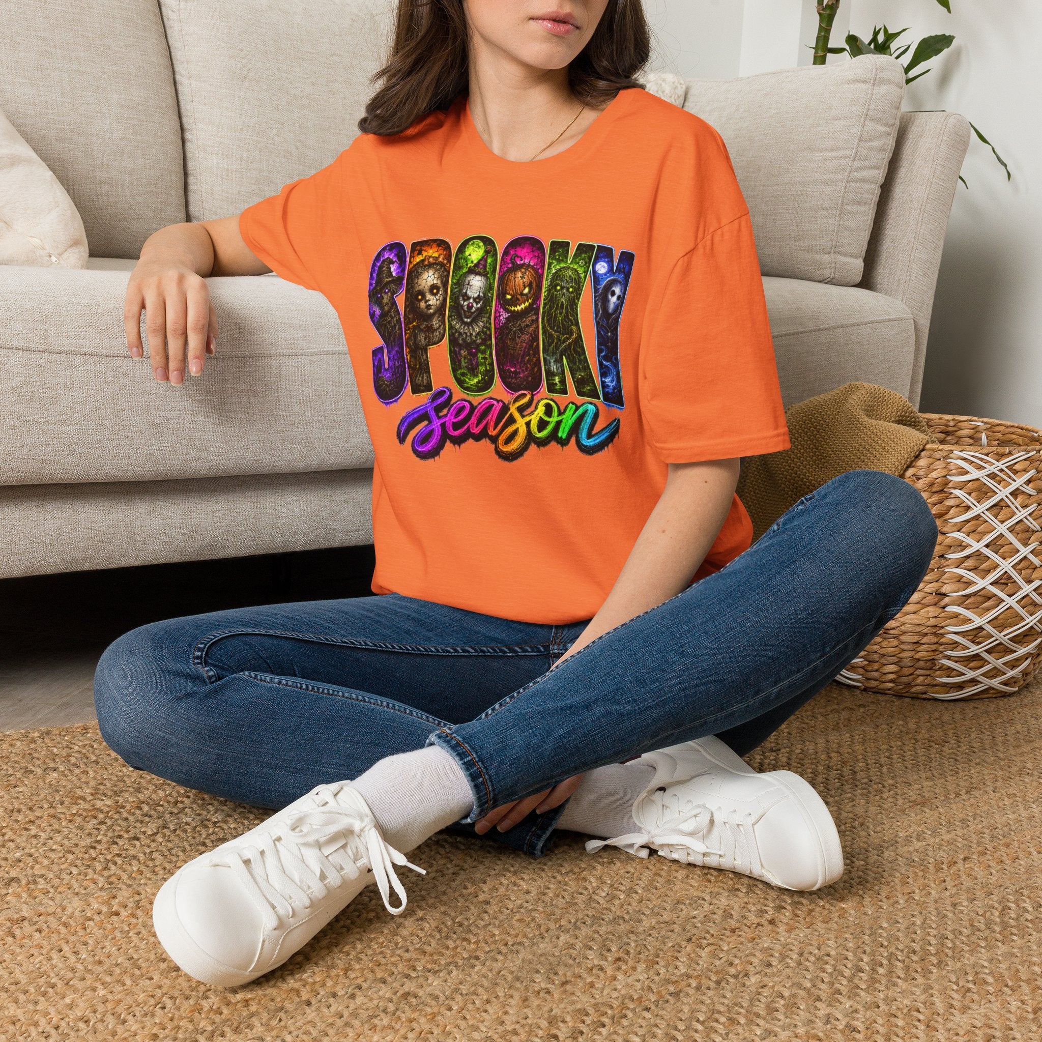 Spooky Season Tee — Rainbow Horror Faces Halloween T-Shirt
