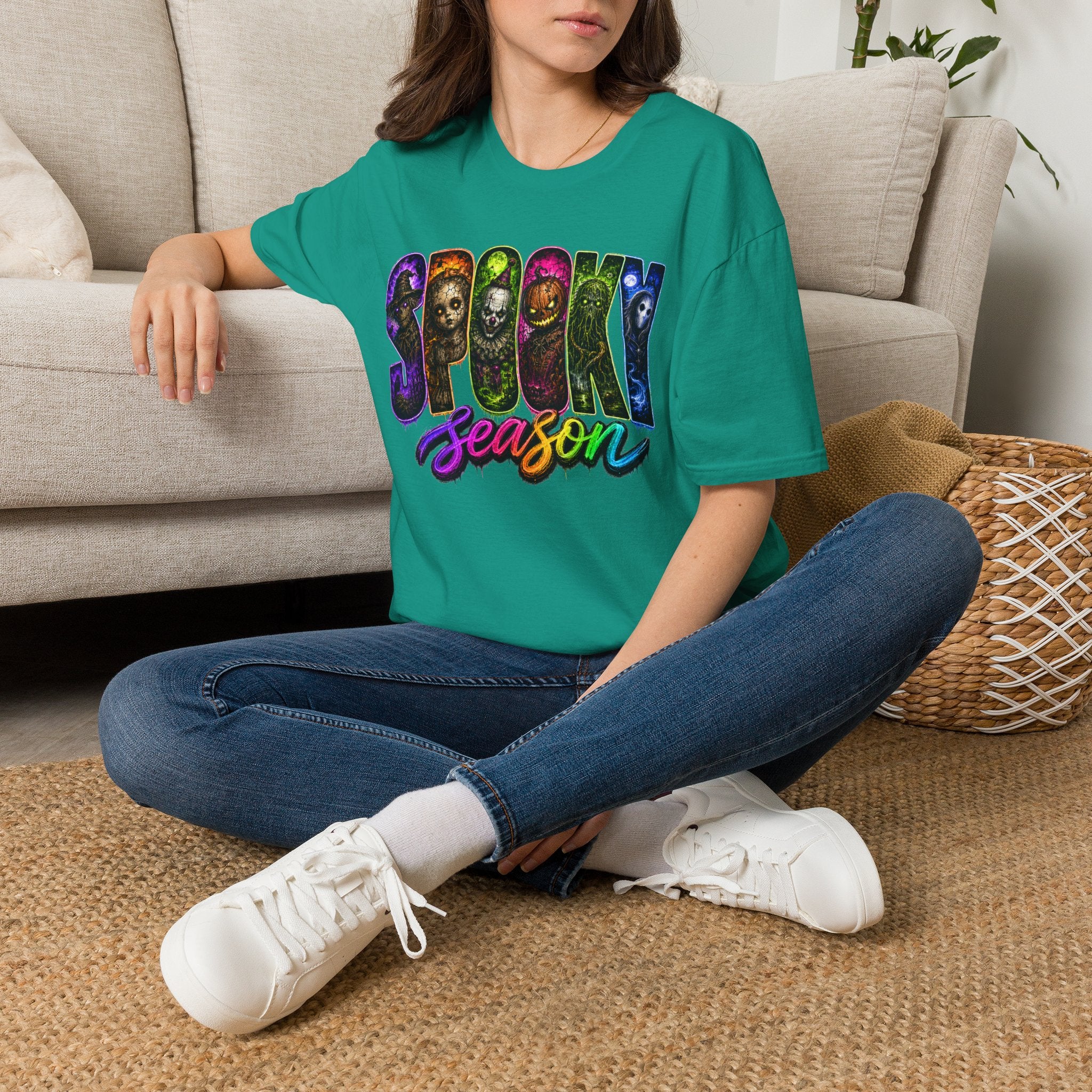 Spooky Season Tee — Rainbow Horror Faces Halloween T-Shirt