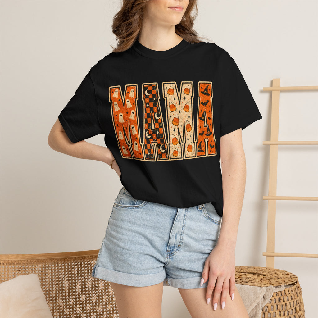 Mama Halloween T‑Shirt — Retro Pumpkin & Ghost Fall Graphic Tee