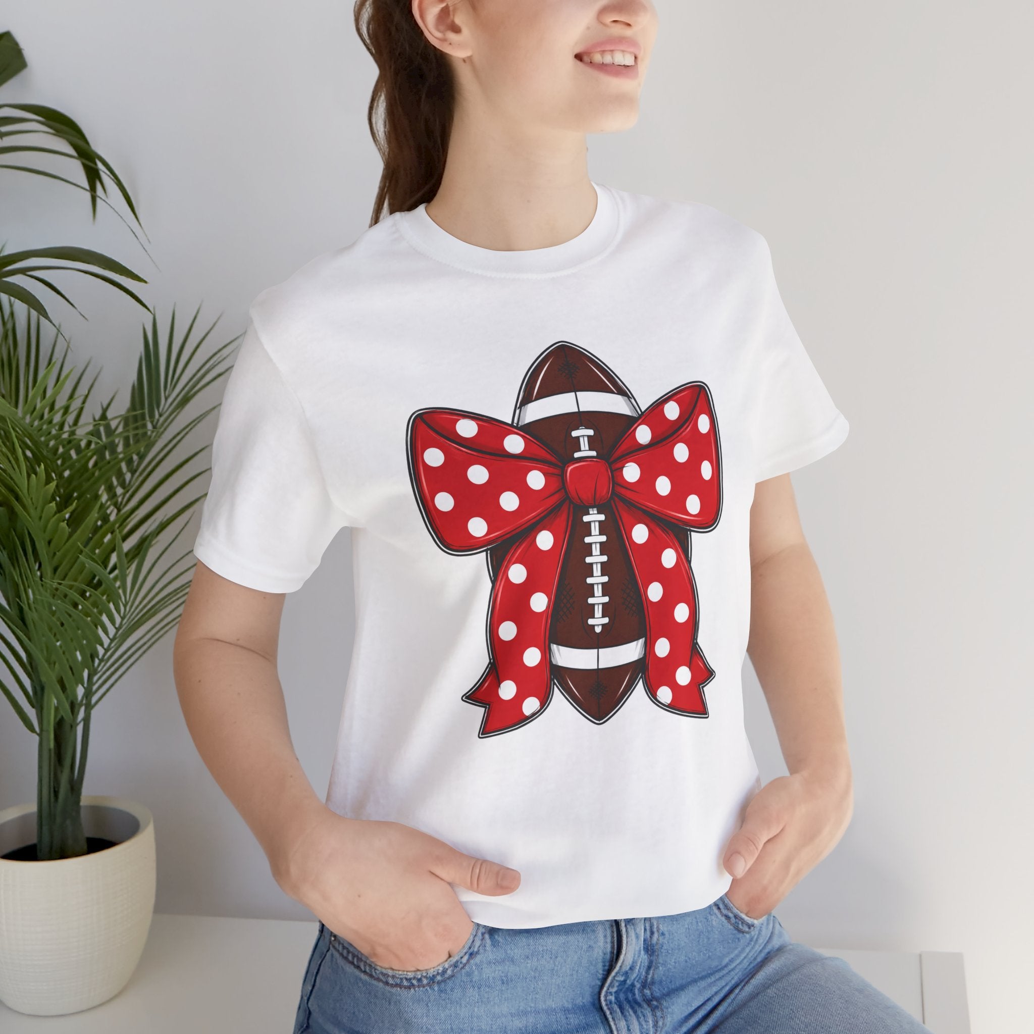 Football with Red Polka Dot Bow Tee
