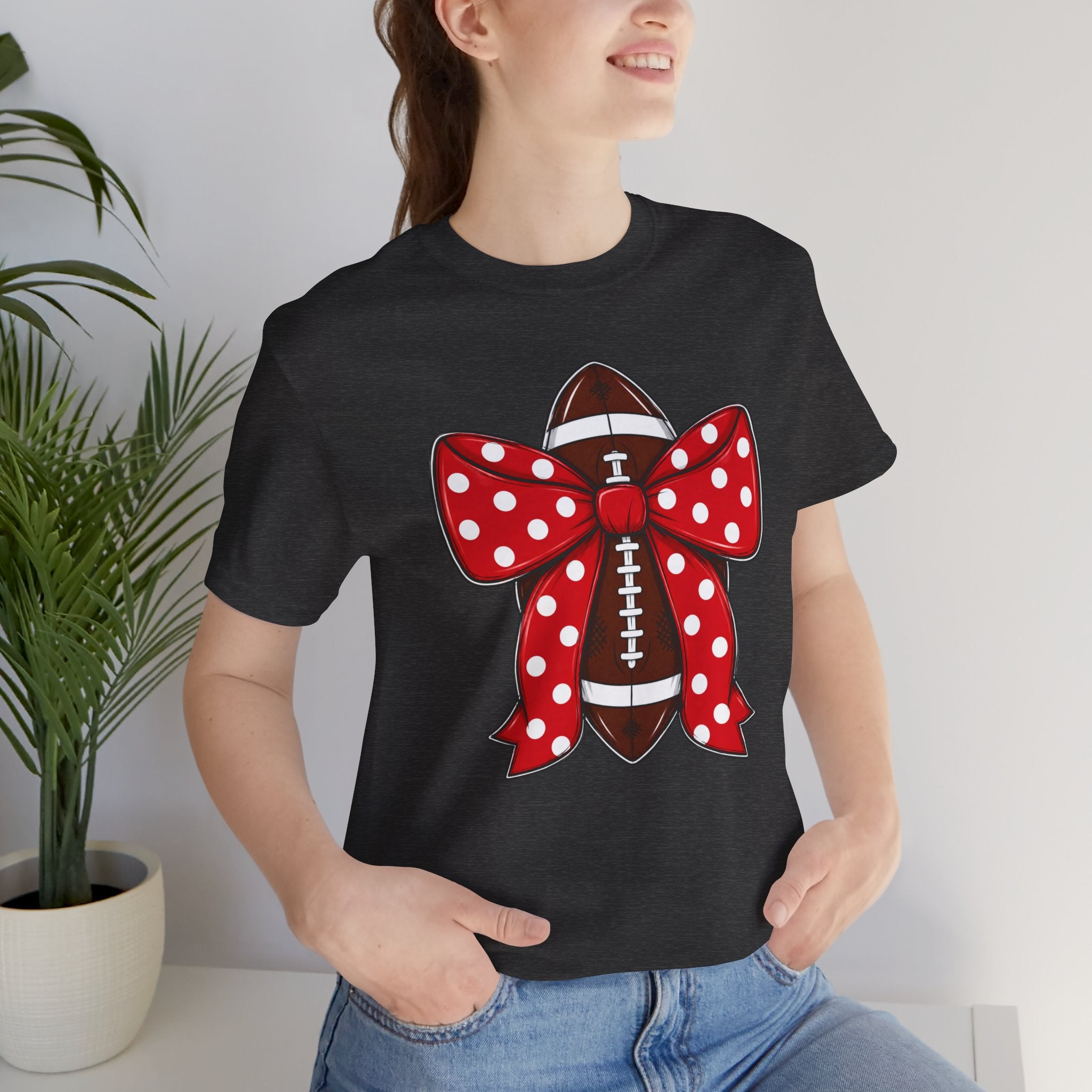 Football with Red Polka Dot Bow Tee