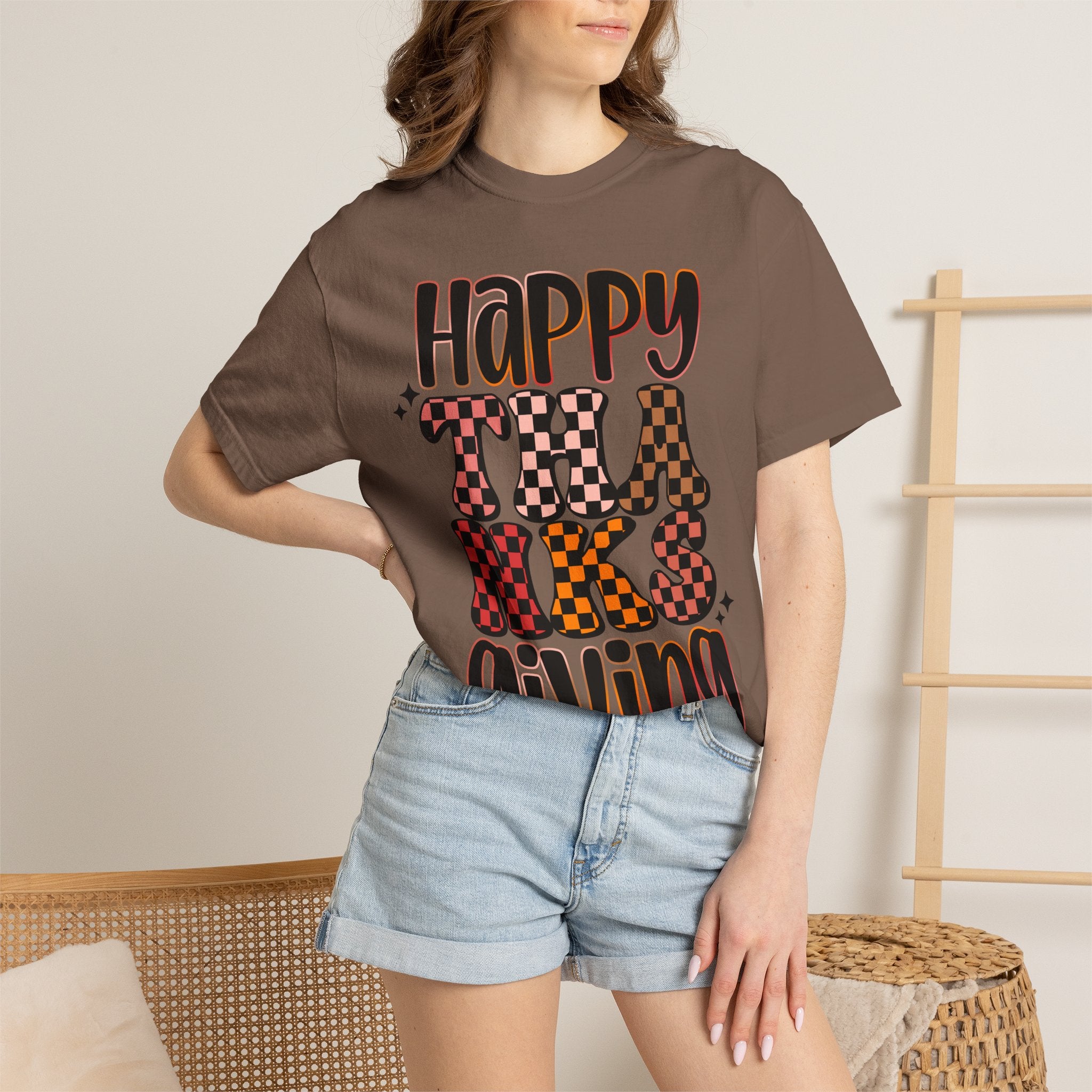 Happy Thanksgiving T-Shirt — Retro Plaid & Leopard Fall Tee