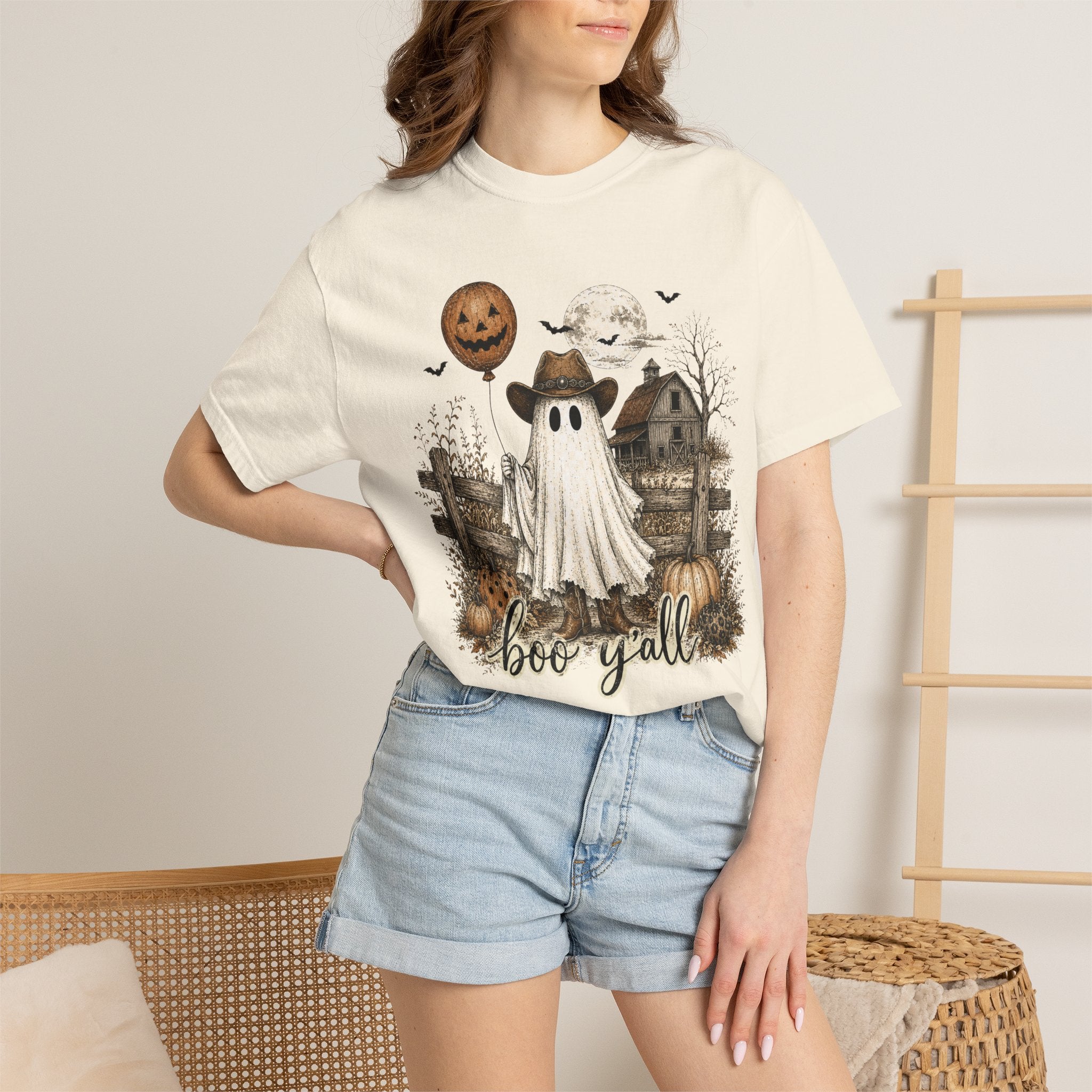 Boo Y'all Halloween Ghost T-Shirt — Cute Rustic Pumpkin Farm Spooky Tee
