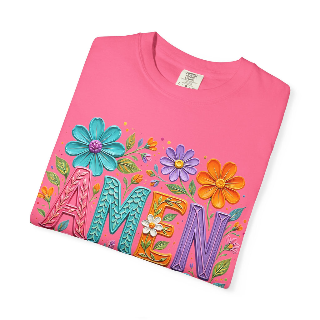 Amen Floral T-Shirt — Colorful Retro Flowers Graphic Tee
