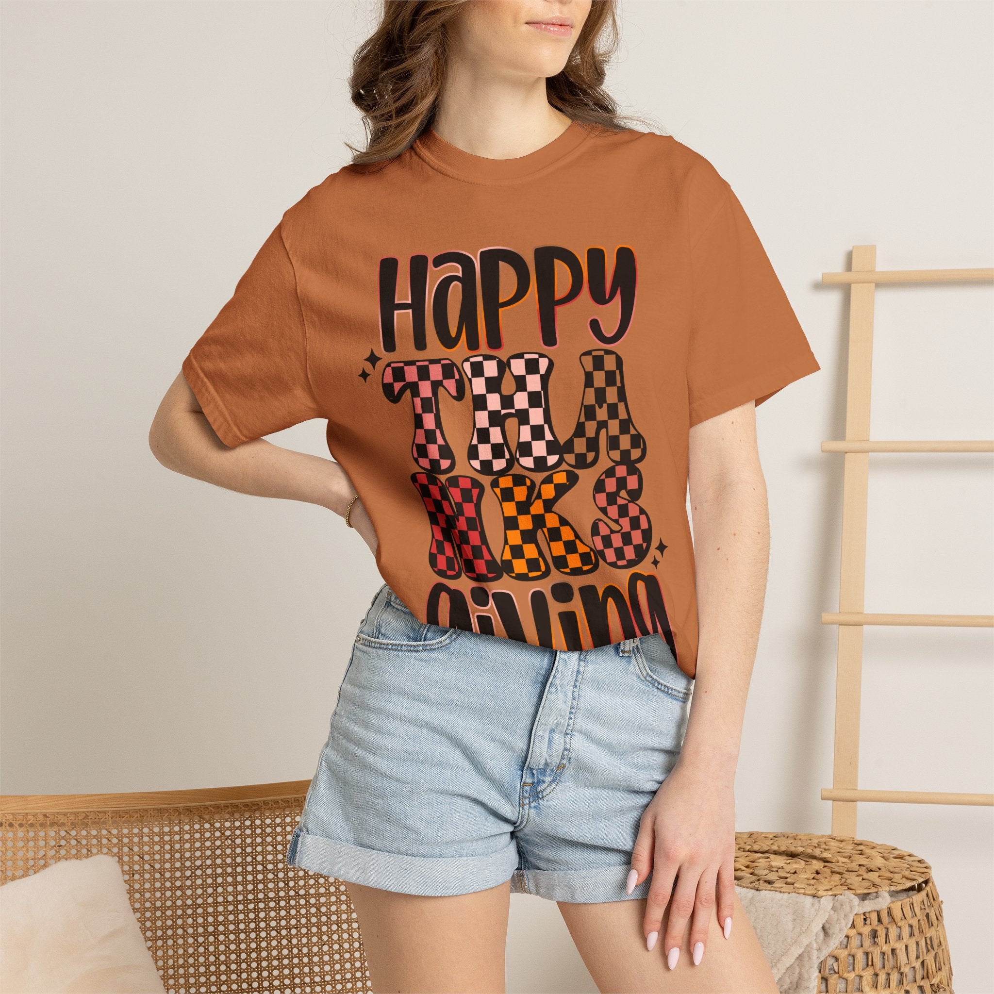 Happy Thanksgiving T-Shirt — Retro Plaid & Leopard Fall Tee
