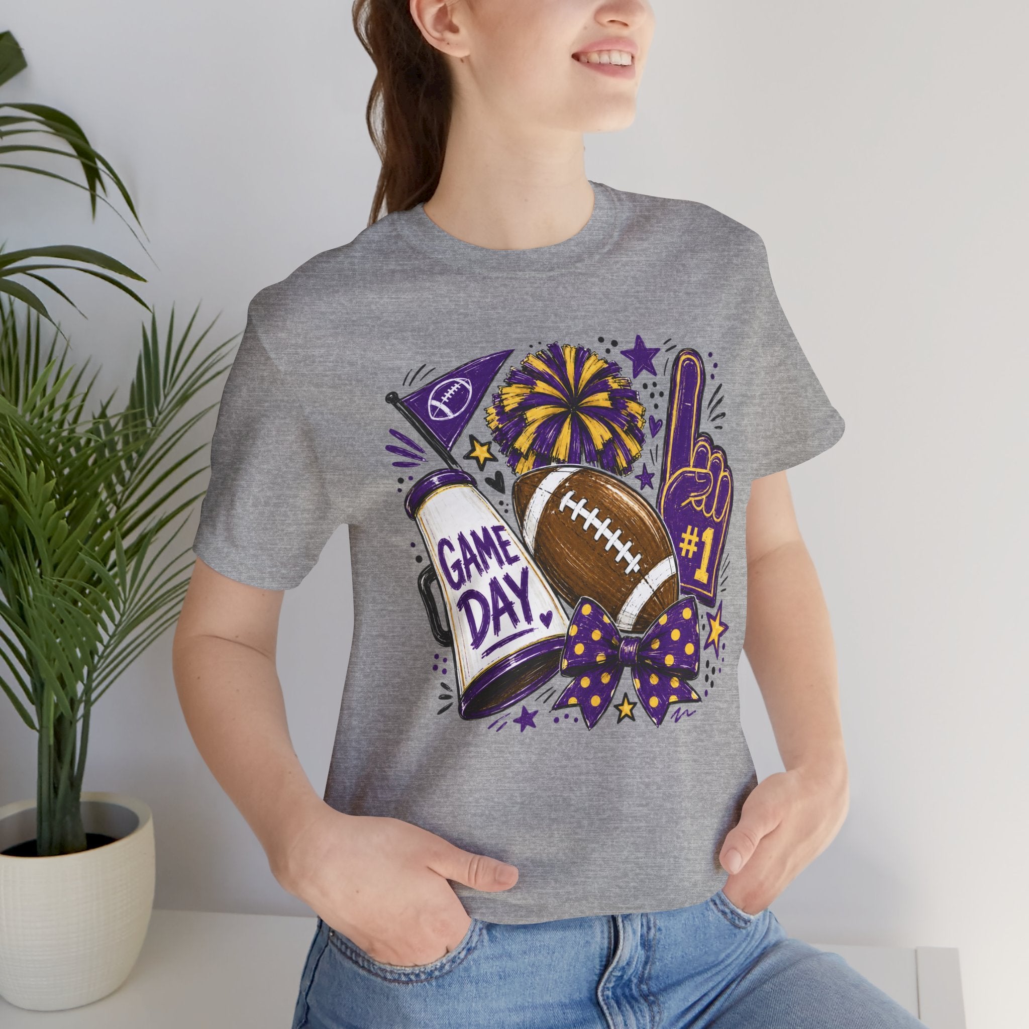 Game Day Football Tee — "Game Day" Tailgate Shirt with Foam Finger & Pom-Pom Graphic