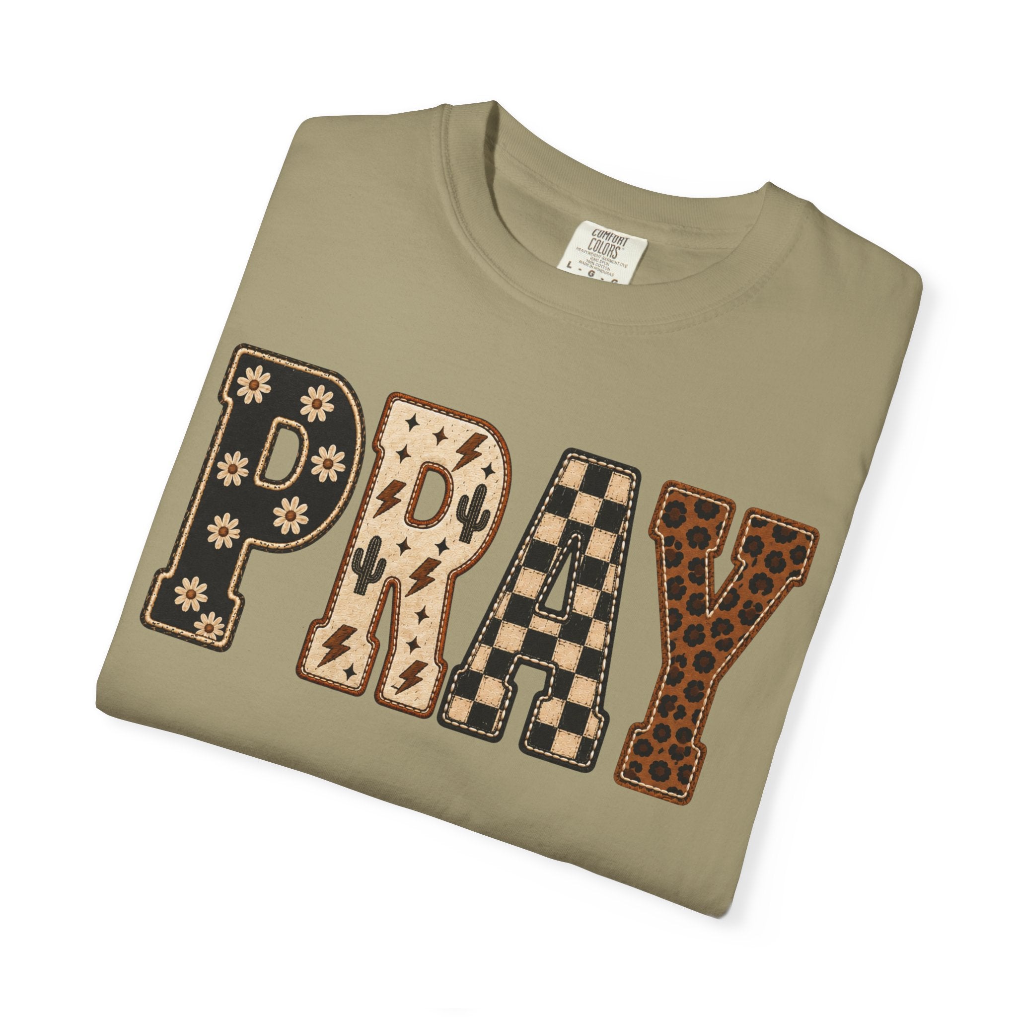 PRAY Graphic T-Shirt — Vintage Floral & Leopard Lettering